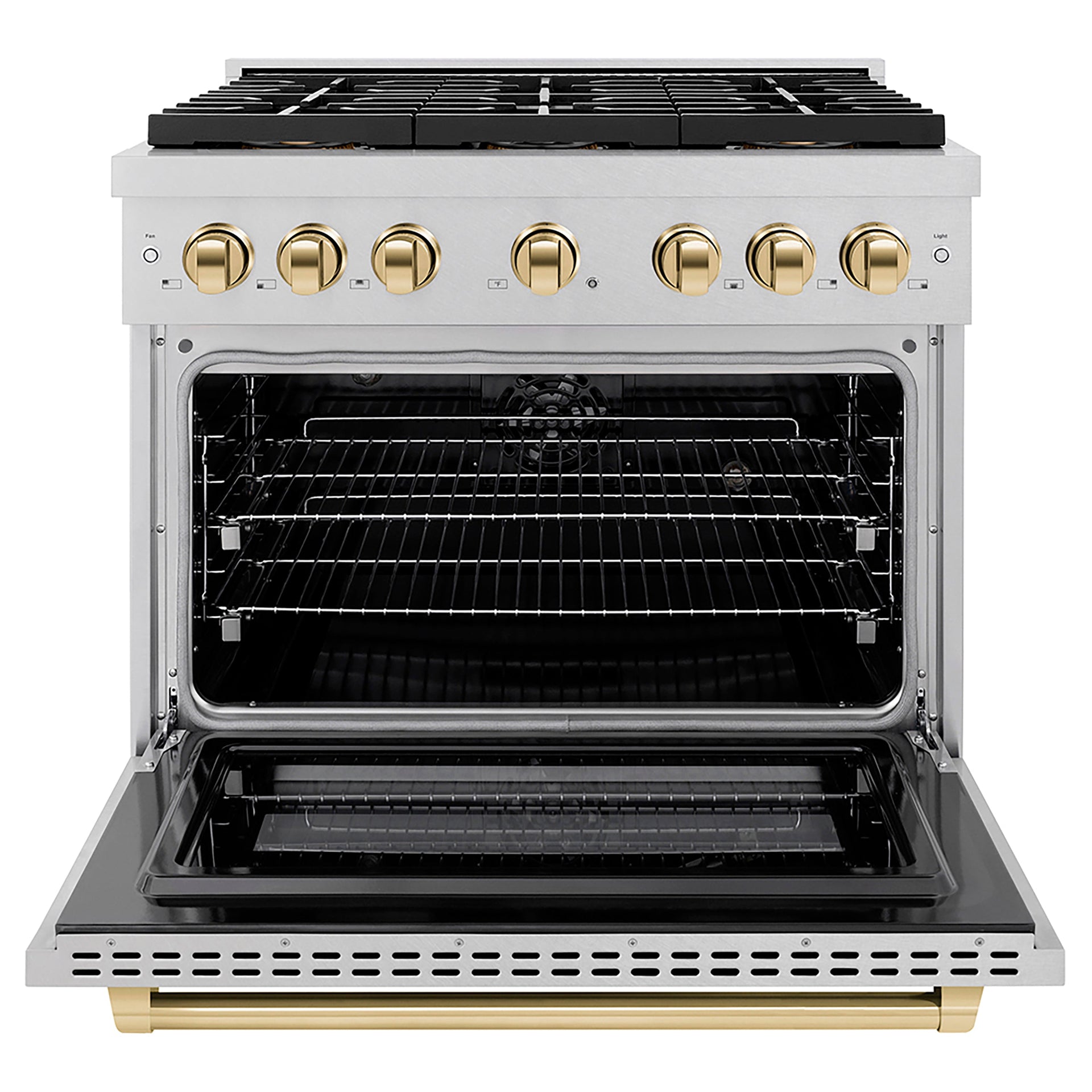 zline-36-in-paramount-autograph-edition-dual-fuel-range-5-2-cu-ft-capacity-6-burner-duopro™-cooktop-electric-convection-oven-satin-stainless-steel-with-polished-gold-accents-psdrsz-36-g