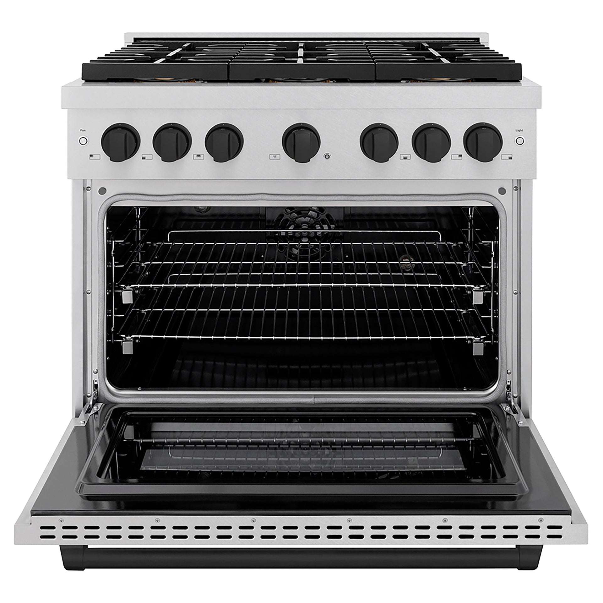 zline-36-in-dual-fuel-range-5-2-cu-ft-6-burner-duopro™-cooktop-electric-convection-oven-satin-stainless-steel-with-matte-black-accents-psdrsz-36-mb