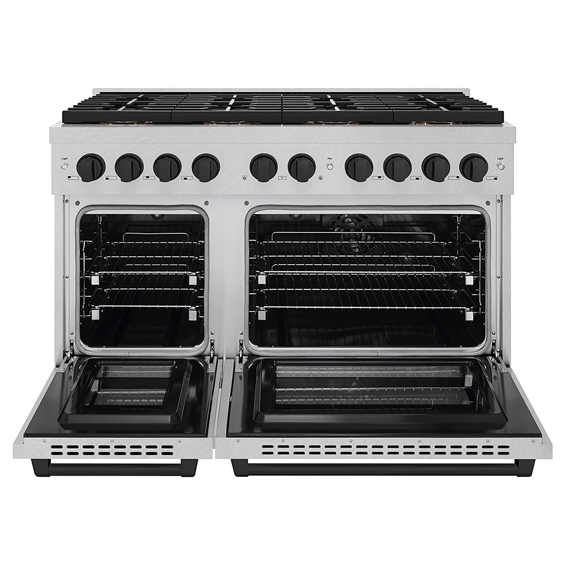 zline-48-in-dual-fuel-range-6-7-cu-ft-8-burner-duopro™-cooktop-dual-ovens-satin-stainless-steel-matte-black-accents-psdrsz-48-mb