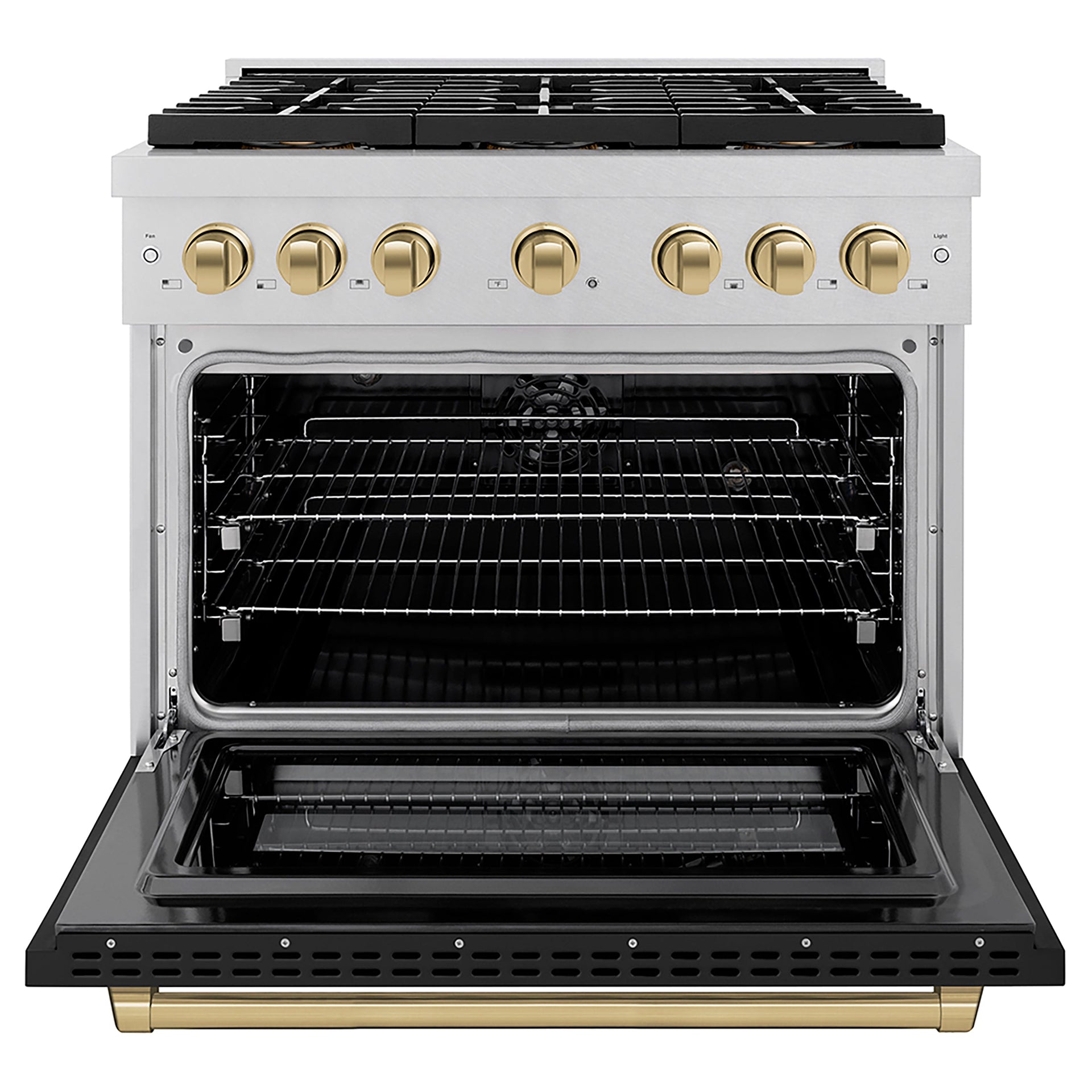 zline-36-in-dual-fuel-range-5-2-cu-ft-6-burner-duopro™-cooktop-electric-convection-oven-satin-stainless-steel-black-matte-door-champagne-bronze-accents-psdrsz-blm36-cb