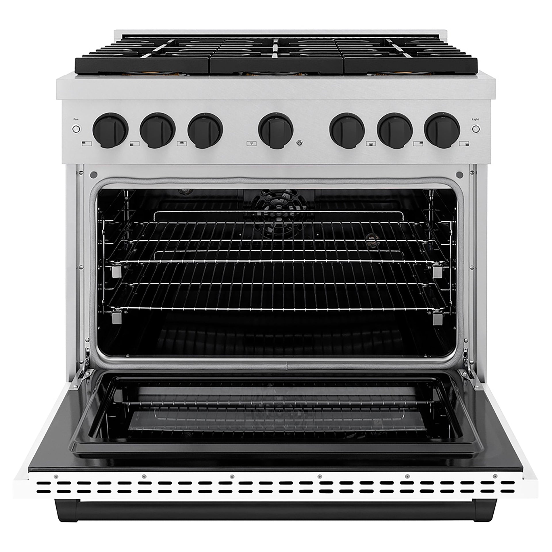 zline-36-in-dual-fuel-range-5-2-cu-ft-6-burner-duopro™-cooktop-electric-convection-oven-satin-stainless-steel-white-matte-door-matte-black-accents-psdrsz-wm-36-mb