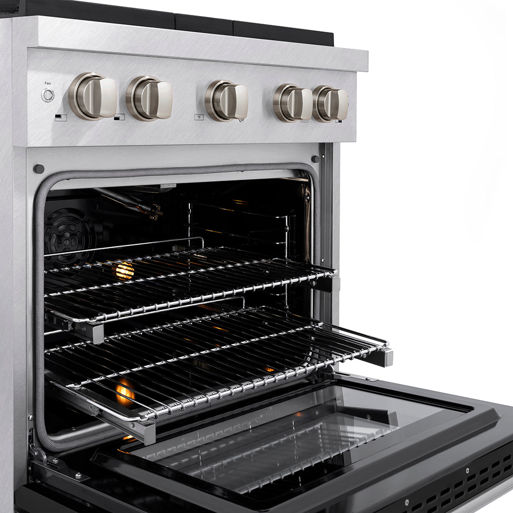 zline-30-in-gas-range-4-2-cu-ft-convection-gas-oven-with-4-burner-duopro™-cooktop-satin-stainless-steel-with-black-matte-door-psgrs-blm-30