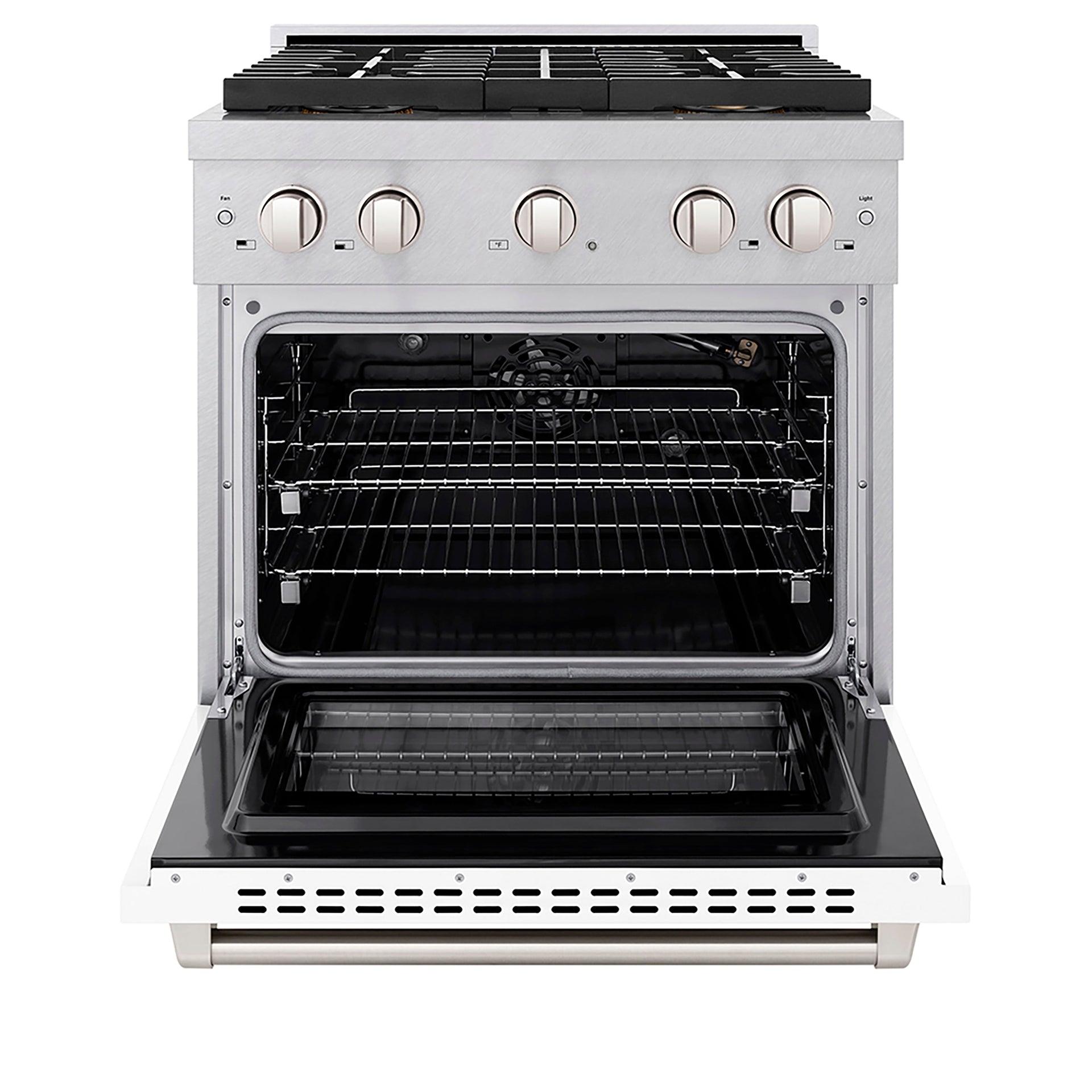 zline-30-in-gas-range-4-2-cu-ft-capacity-4-burner-duopro™-cooktop-convection-gas-oven-satin-stainless-steel-with-white-matte-door-psgrs-wm-30
