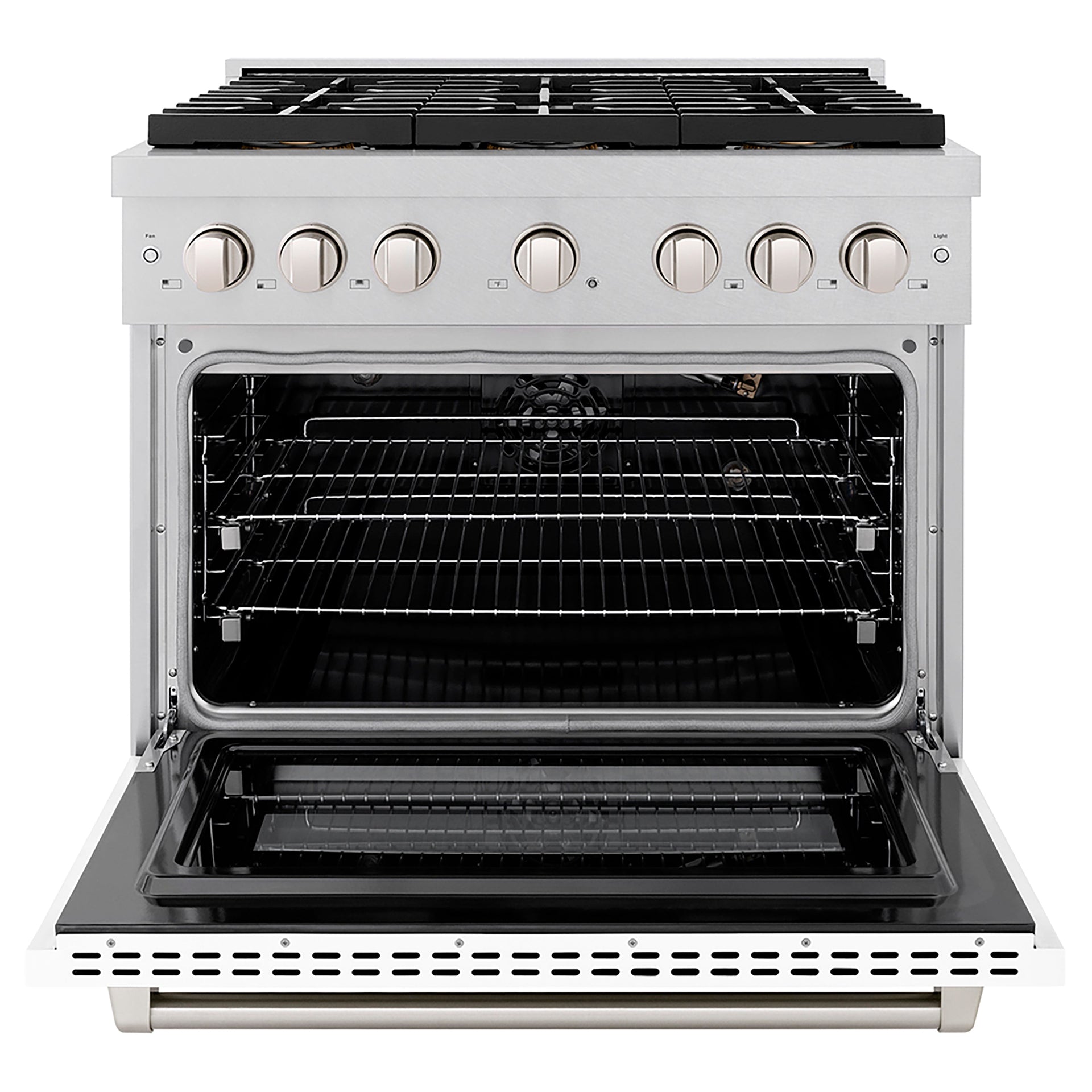 zline-36-in-gas-range-5-2-cu-ft-capacity-6-burner-duopro™-cooktop-convection-gas-oven-satin-stainless-steel-with-white-matte-door-psgrs-wm-36