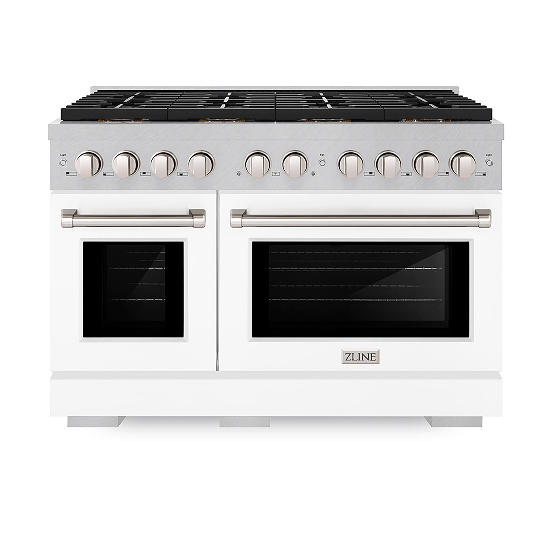 zline-48-in-gas-range-6-7-cu-ft-8-burner-duopro™-cooktop-dual-ovens-satin-stainless-steel-with-white-matte-doors-psgrs-wm-48