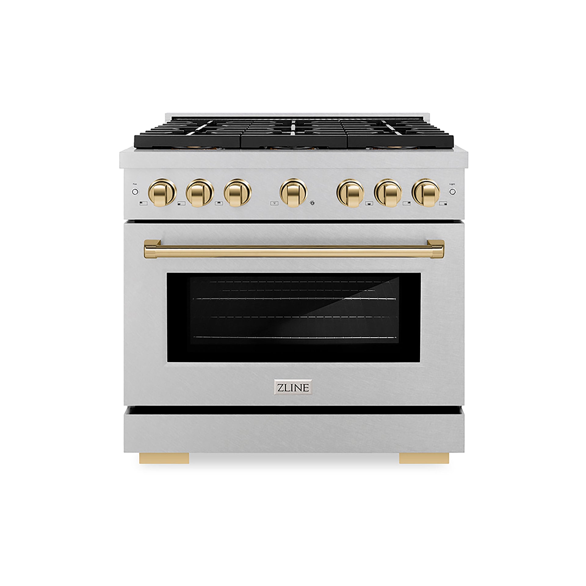 zline-36-in-gas-range-5-2-cu-ft-6-burner-duopro™-cooktop-convection-gas-oven-satin-stainless-steel-with-polished-gold-accents-psgrsz-36-g
