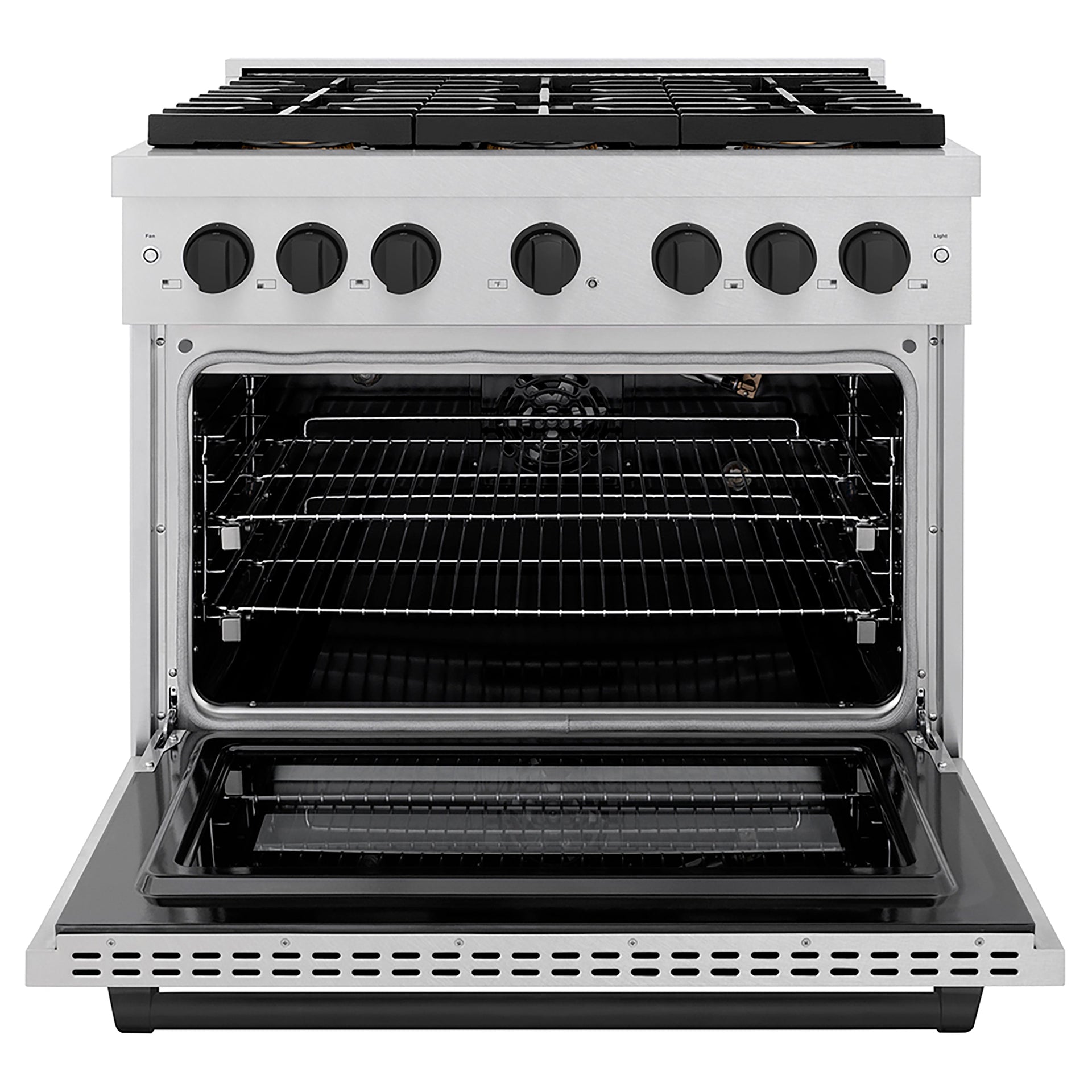 zline-36-in-gas-range-5-2-cu-ft-6-burner-duopro™-cooktop-convection-oven-satin-stainless-steel-matte-black-accents-psgrsz-36-mb