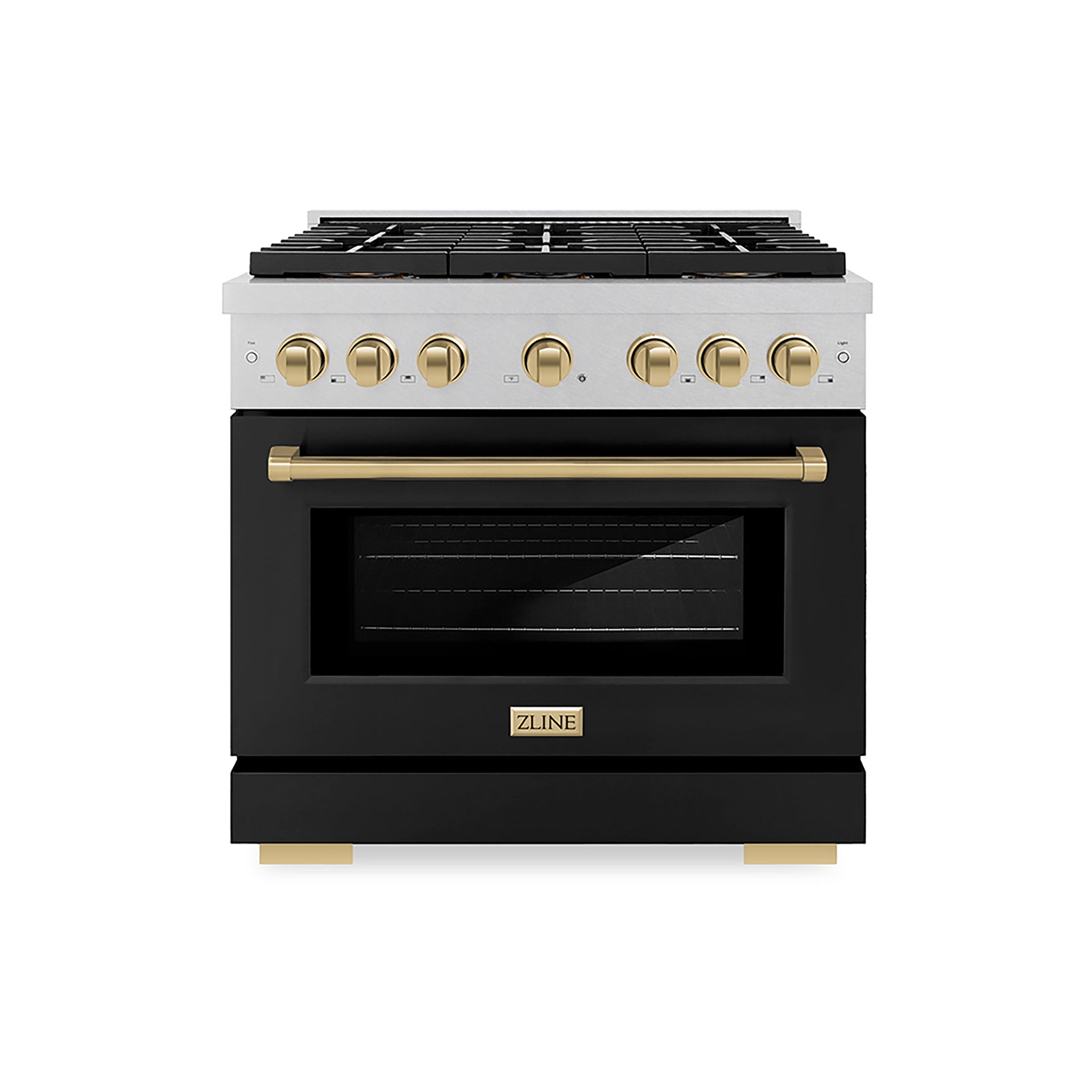 zline-36-in-dual-fuel-range-5-2-cu-ft-6-burner-duopro™-cooktop-electric-convection-oven-satin-stainless-steel-black-matte-door-champagne-bronze-accents-psdrsz-blm36-cb