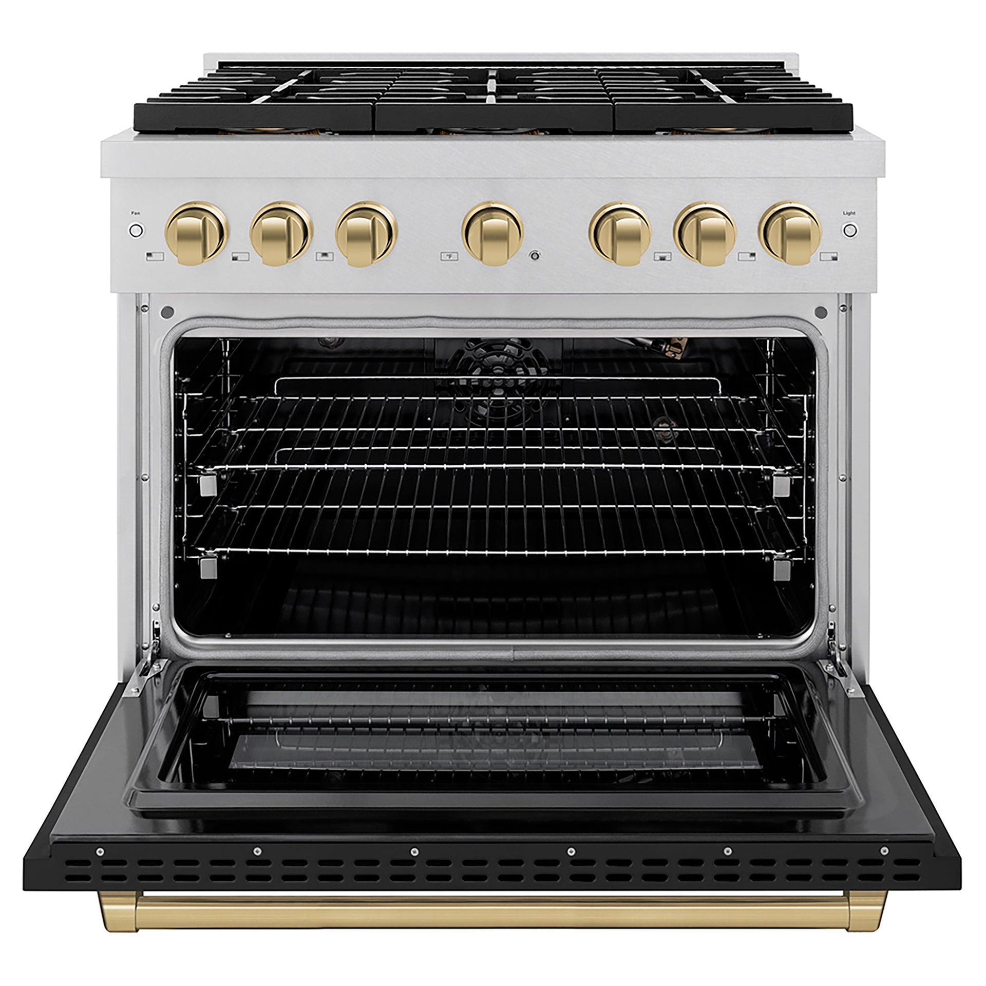 zline-36-in-gas-range-5-2-cu-ft-6-burner-duopro™-cooktop-convection-gas-oven-satin-stainless-steel-with-black-matte-door-champagne-bronze-accents-psgrsz-blm36-cb