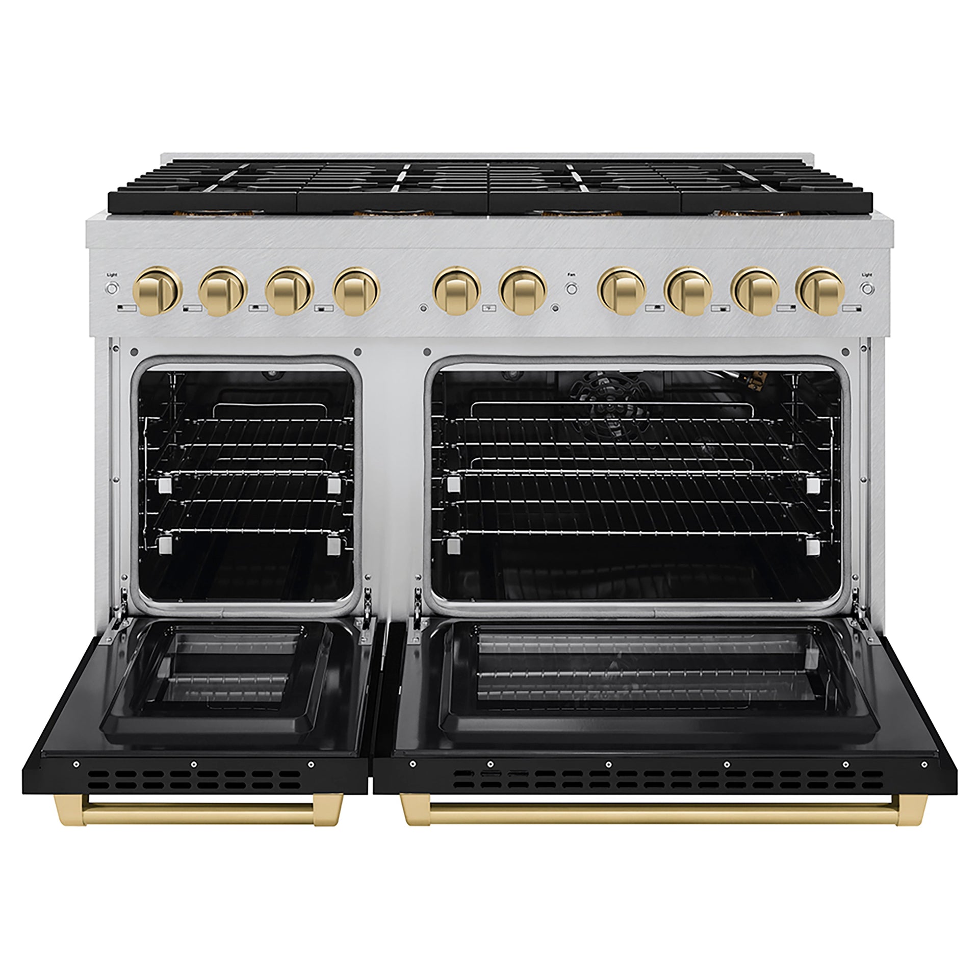 zline-48-in-dual-fuel-range-6-7-cu-ft-8-burner-duopro™-cooktop-dual-ovens-satin-stainless-steel-with-black-matte-doors-champagne-bronze-accents-psdrsz-blm48-cb
