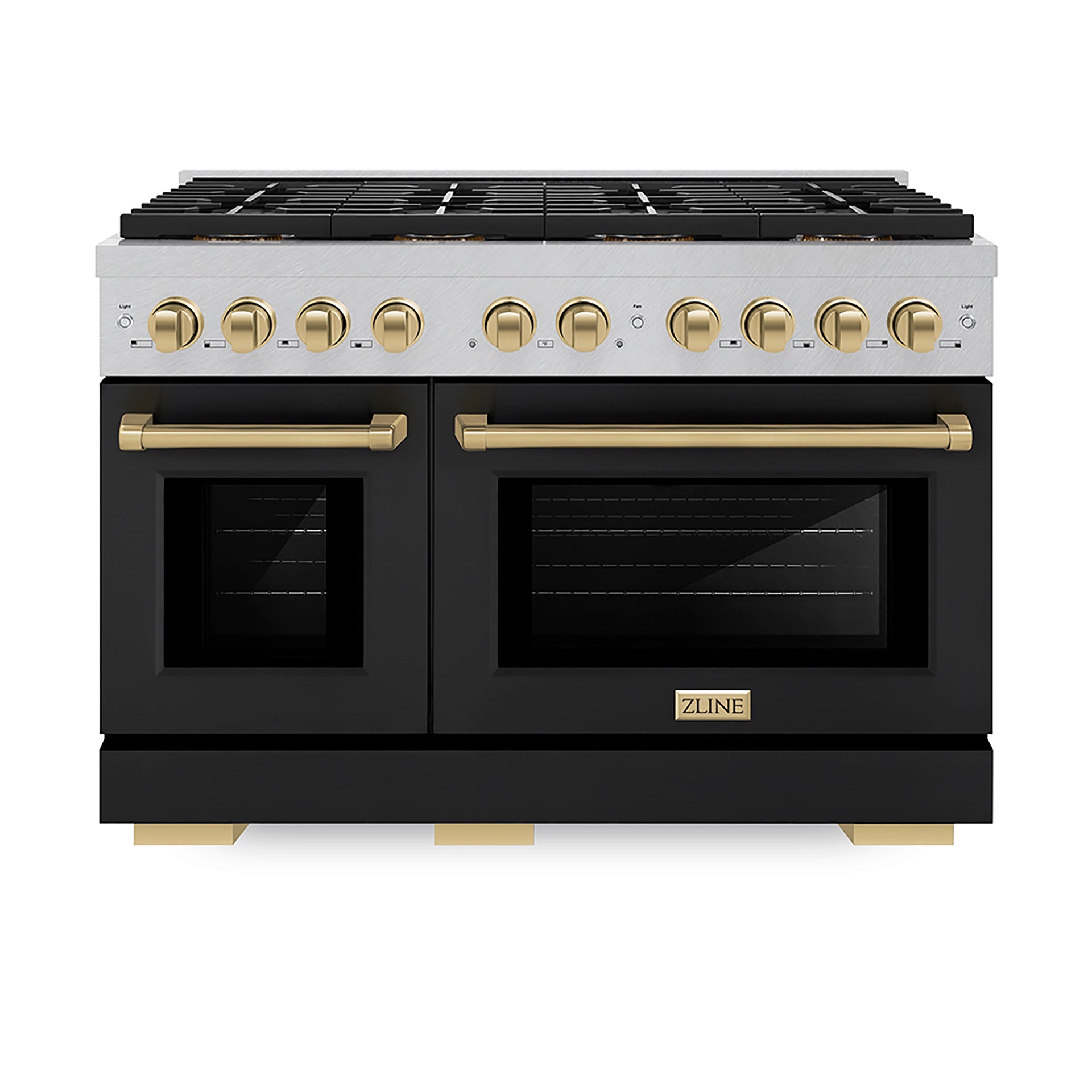 zline-48-in-gas-range-6-7-cu-ft-8-burner-duopro™-cooktop-dual-oven-satin-stainless-steel-black-matte-doors-champagne-bronze-accents-psgrsz-blm48-cb