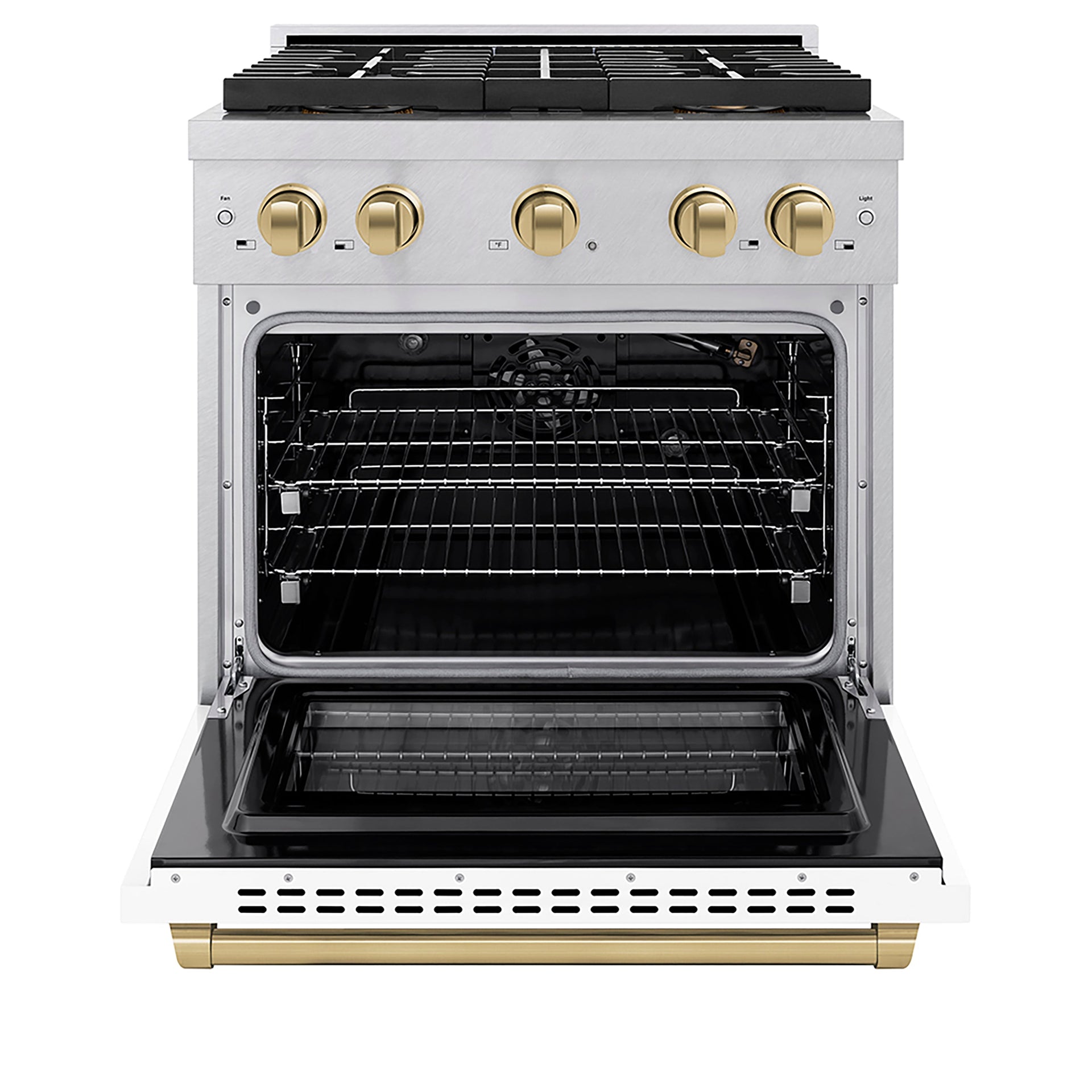 zline-30-in-gas-range-4-2-cu-ft-paramount-series-4-burner-duopro™-cooktop-convection-gas-oven-satin-stainless-steel-white-matte-door-champagne-bronze-accents-psgrsz-wm-30-cb