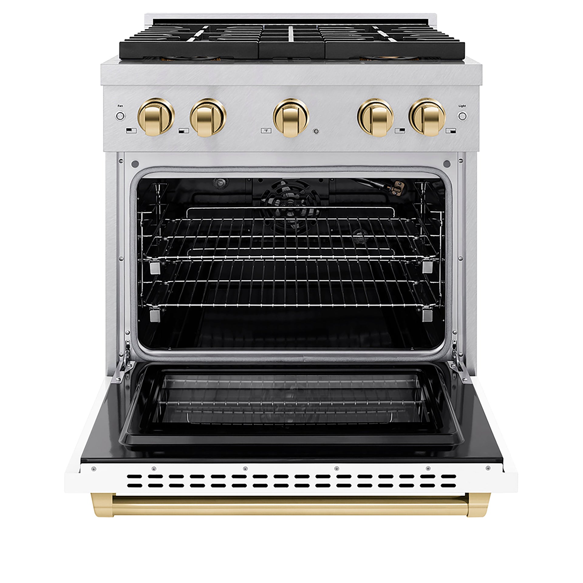 zline-30-in-gas-range-4-2-cu-ft-convection-oven-4-burner-duopro™-cooktop-satin-stainless-steel-white-matte-door-polished-gold-accents-psgrsz-wm-30-g