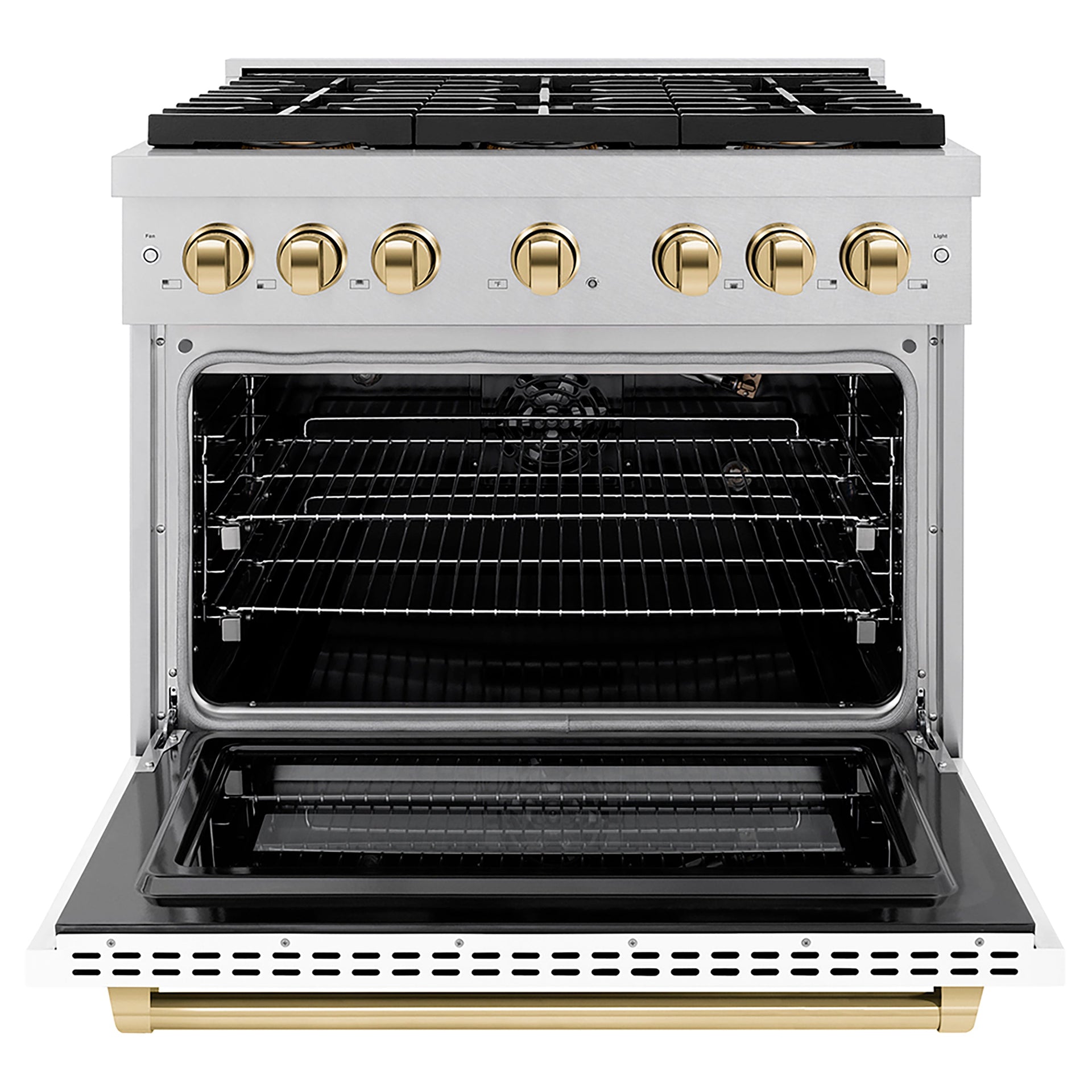 zline-36-in-gas-range-5-2-cu-ft-6-burner-duopro™-cooktop-convection-oven-satin-stainless-steel-white-matte-door-polished-gold-accents-psgrsz-wm-36-g