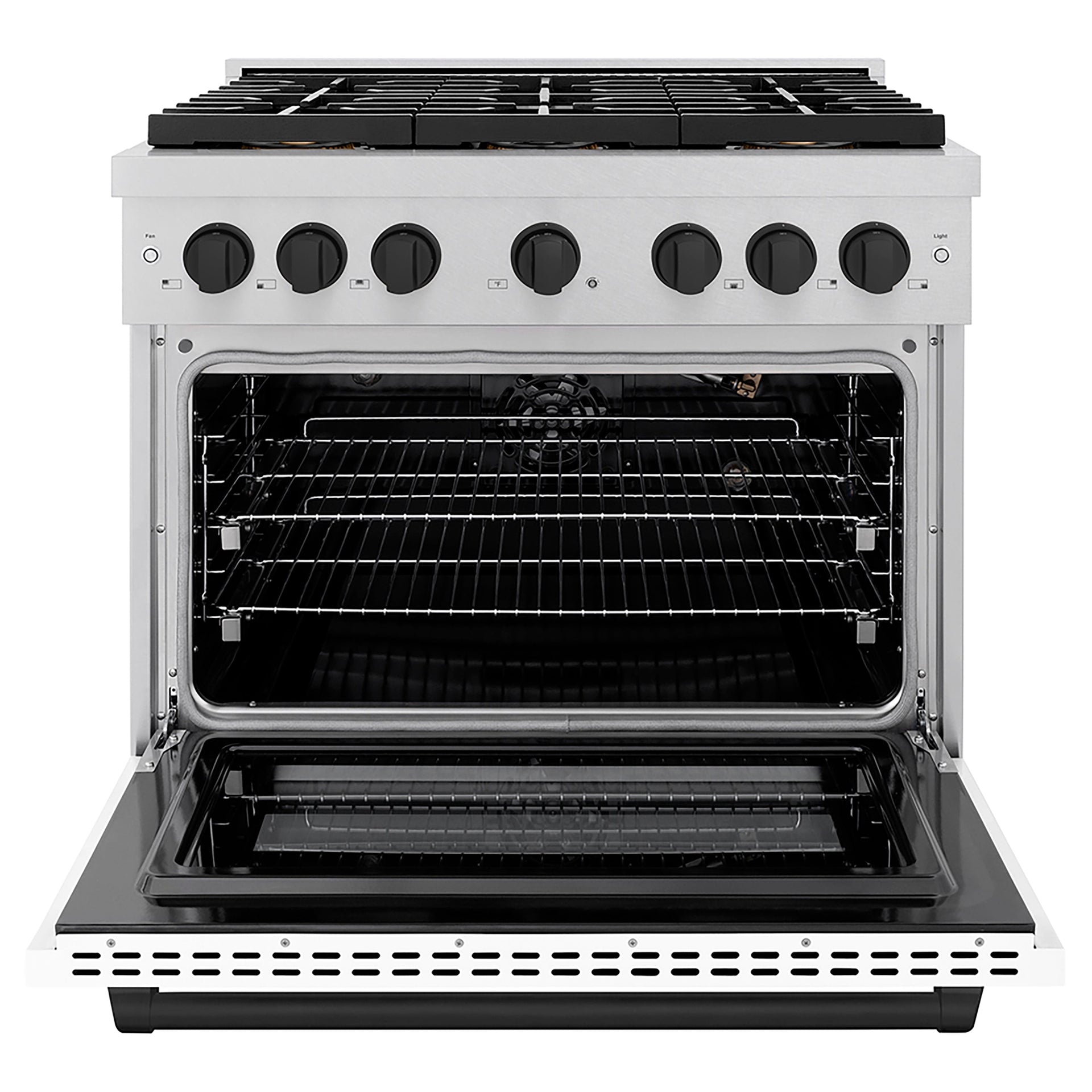 zline-36-in-gas-range-5-2-cu-ft-6-burner-duopro™-cooktop-convection-gas-oven-satin-stainless-steel-white-matte-door-matte-black-accents-psgrsz-wm-36-mb