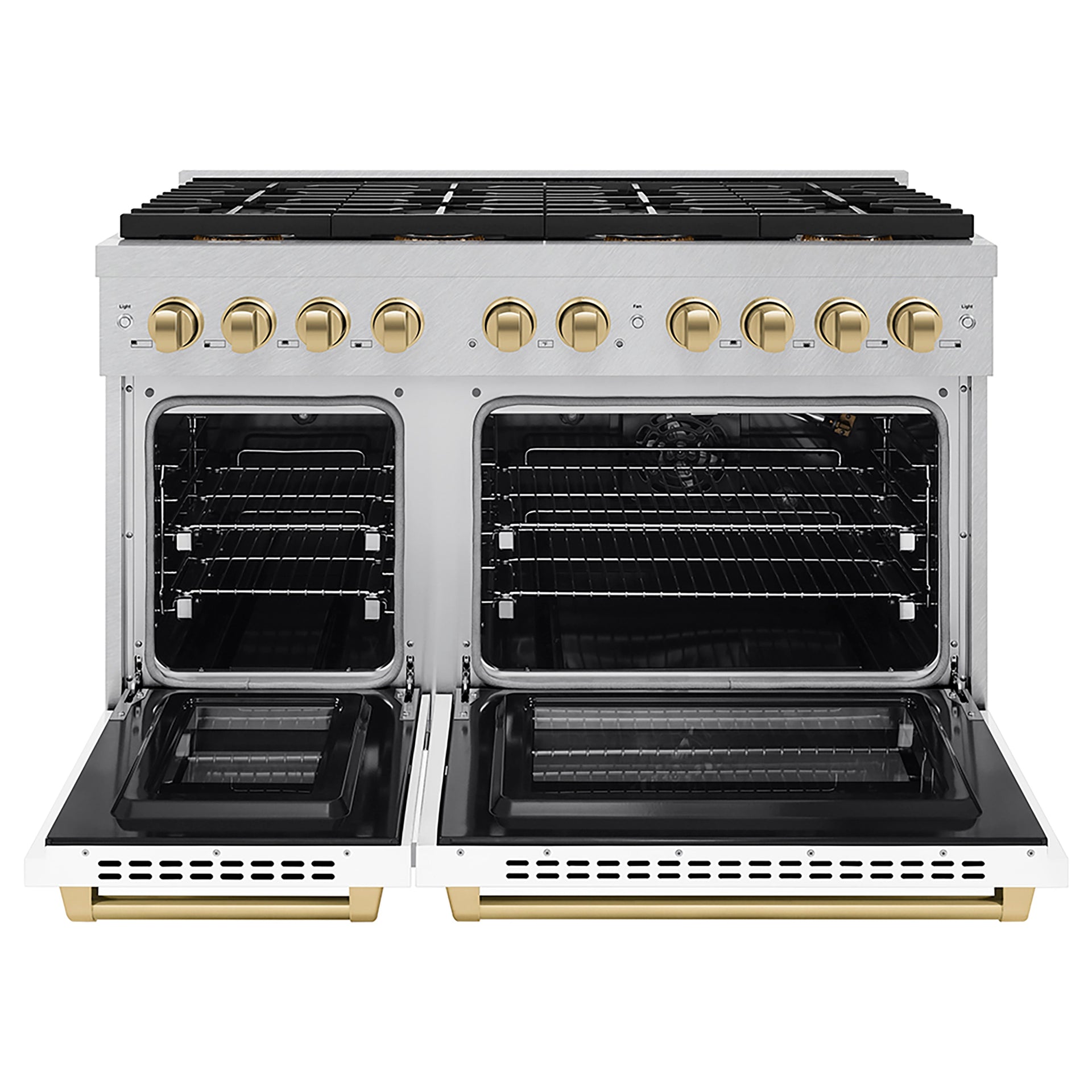 zline-48-in-gas-range-6-7-cu-ft-paramount-series-8-burner-duopro™-cooktop-dual-oven-satin-stainless-steel-with-white-matte-doors-champagne-bronze-accents-psgrsz-wm-48-cb