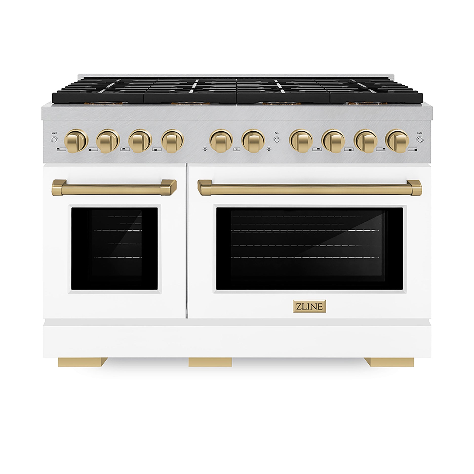 zline-48-in-gas-range-6-7-cu-ft-paramount-series-8-burner-duopro™-cooktop-dual-oven-satin-stainless-steel-with-white-matte-doors-champagne-bronze-accents-psgrsz-wm-48-cb