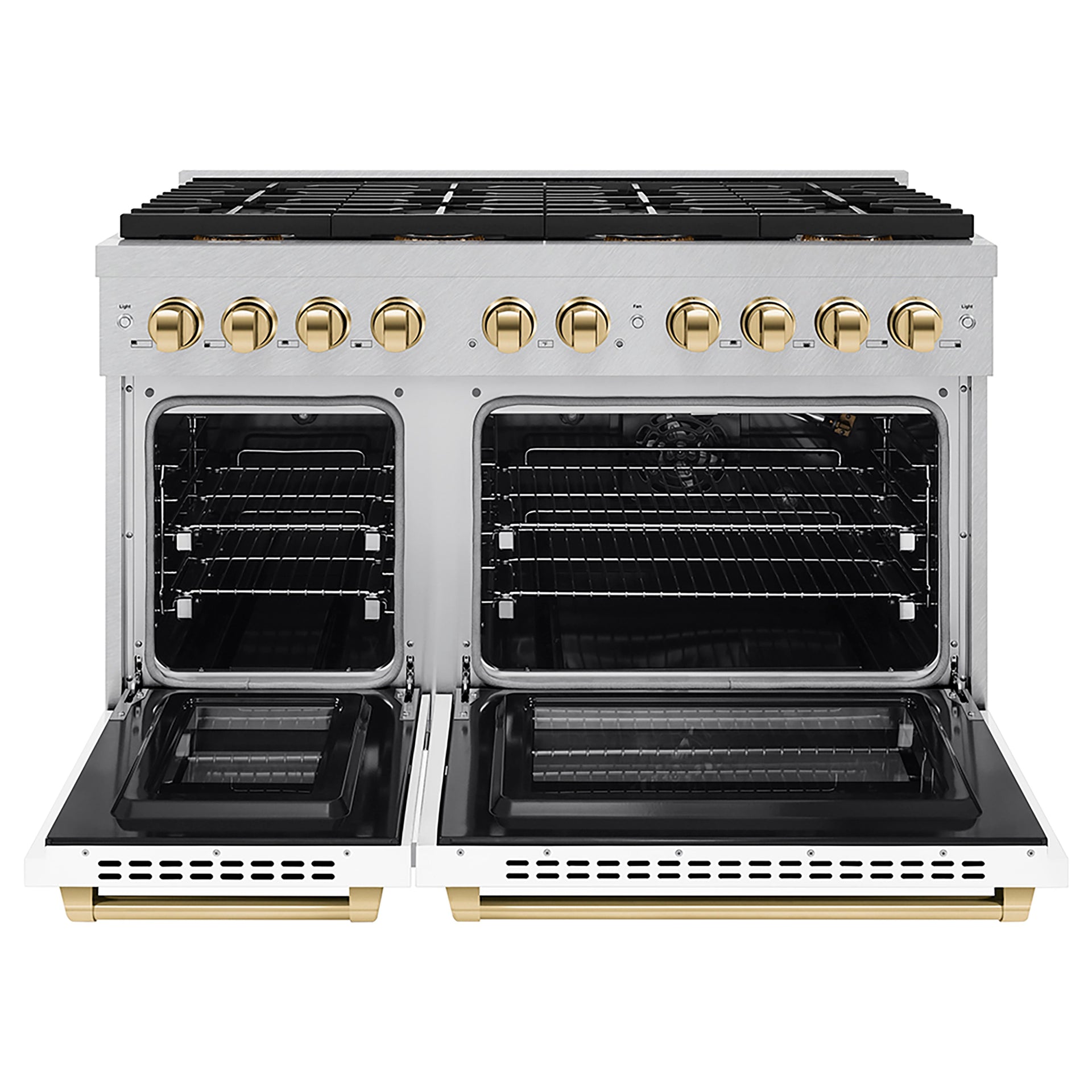 zline-48-in-gas-range-6-7-cu-ft-8-burner-duopro™-cooktop-dual-ovens-satin-stainless-steel-with-white-matte-doors-and-polished-gold-accents-psgrsz-wm-48-g