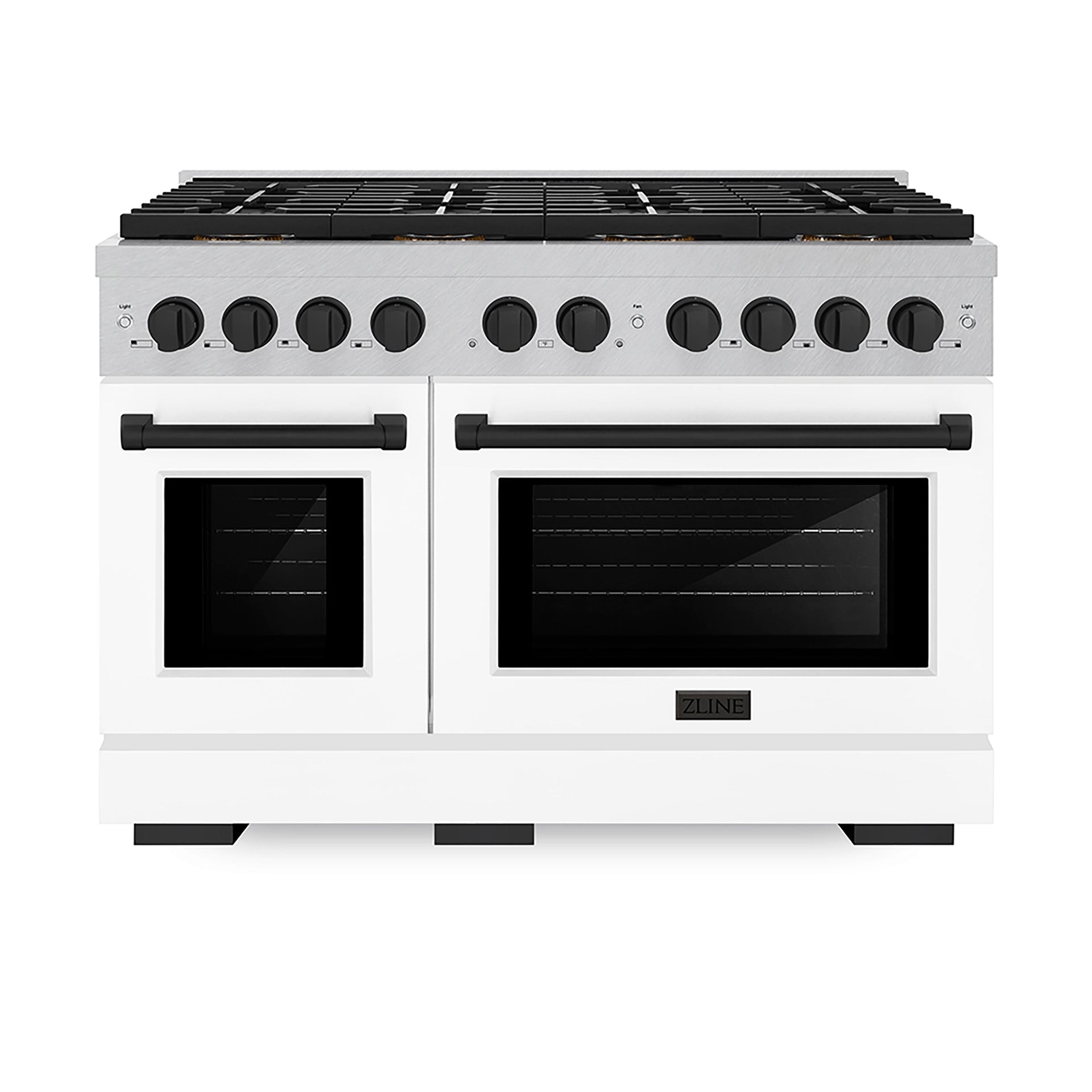zline-48-in-gas-range-6-7-cu-ft-8-burner-duopro™-cooktop-dual-ovens-satin-stainless-steel-white-matte-doors-matte-black-accents-psgrsz-wm-48-mb