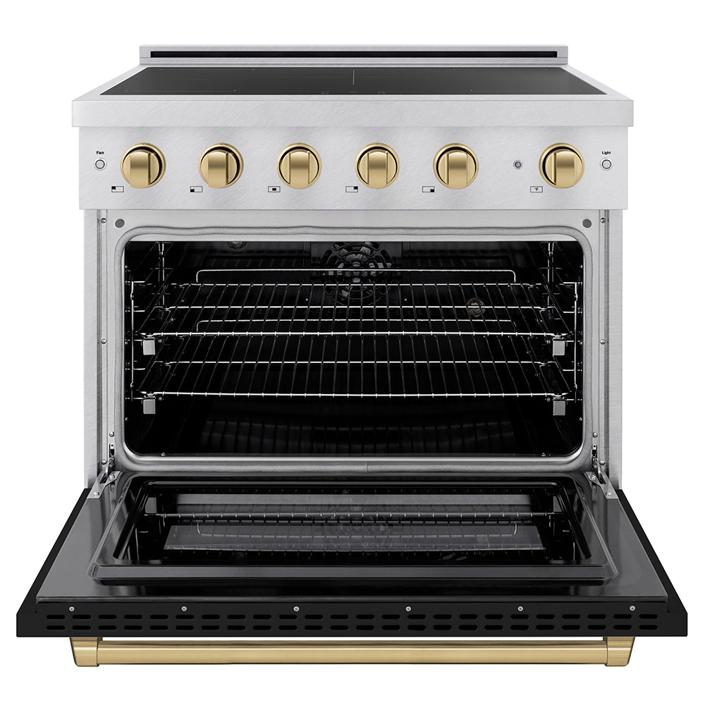 zline-36-in-induction-range-5-2-cu-ft-5-element-cooktop-electric-convection-oven-satin-stainless-steel-black-matte-door-champagne-bronze-accents-sinrsz-blm36-cb