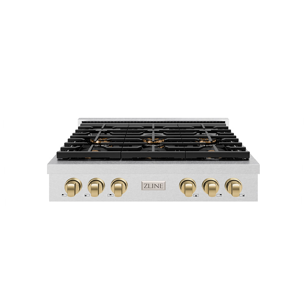 zline-autograph-36-paramount-gas-rangetop-with-6-burner-duopro™-cooktop-in-satin-stainless-steel-and-champagne-bronze-accents-psrtsz-36-cb