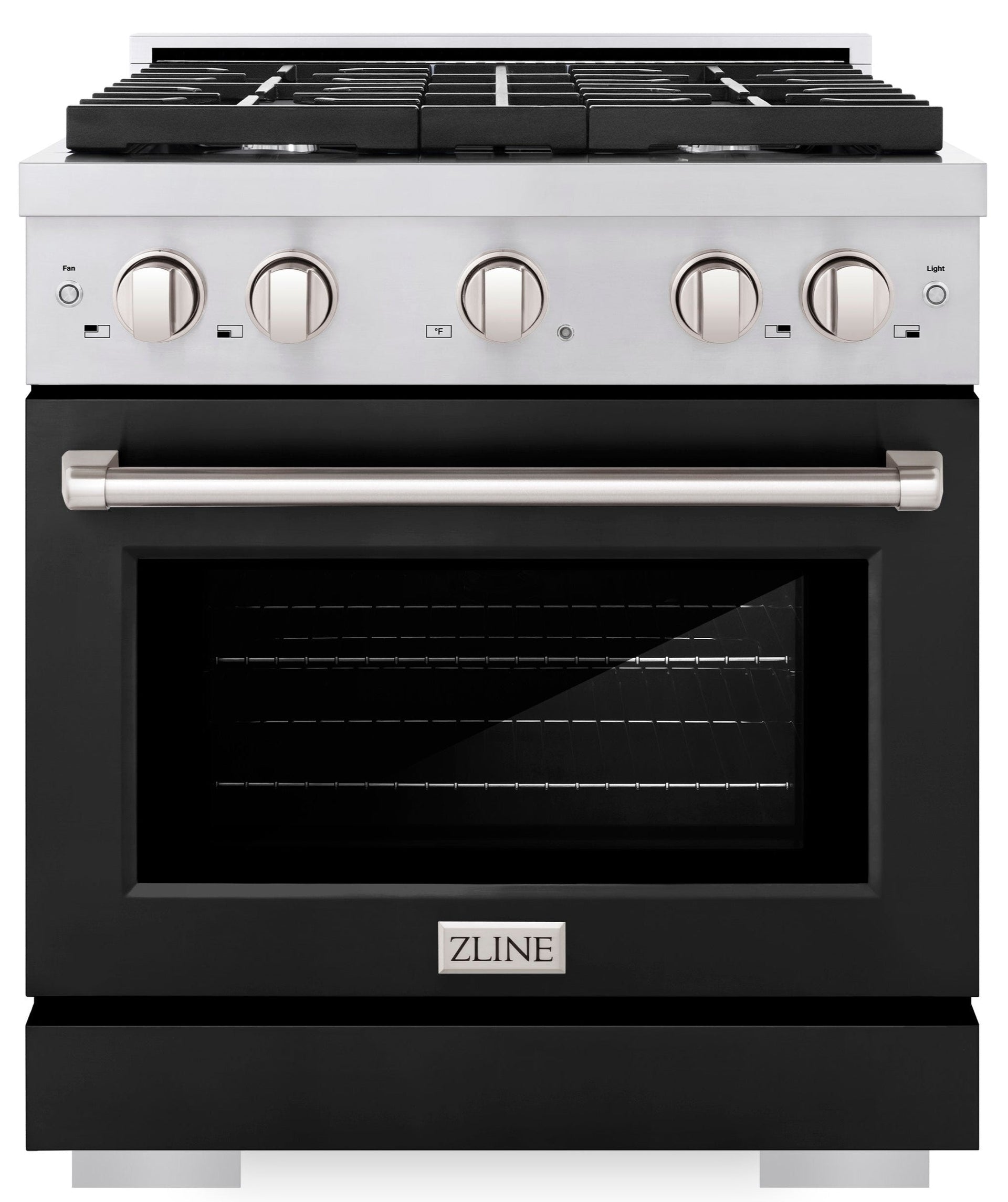 zline-paramount-30-in-4-2-cu-ft-dual-fuel-range-with-4-burner-gas-cooktop-and-electric-convection-oven-in-stainless-steel-with-black-matte-door-sdr-blm-30