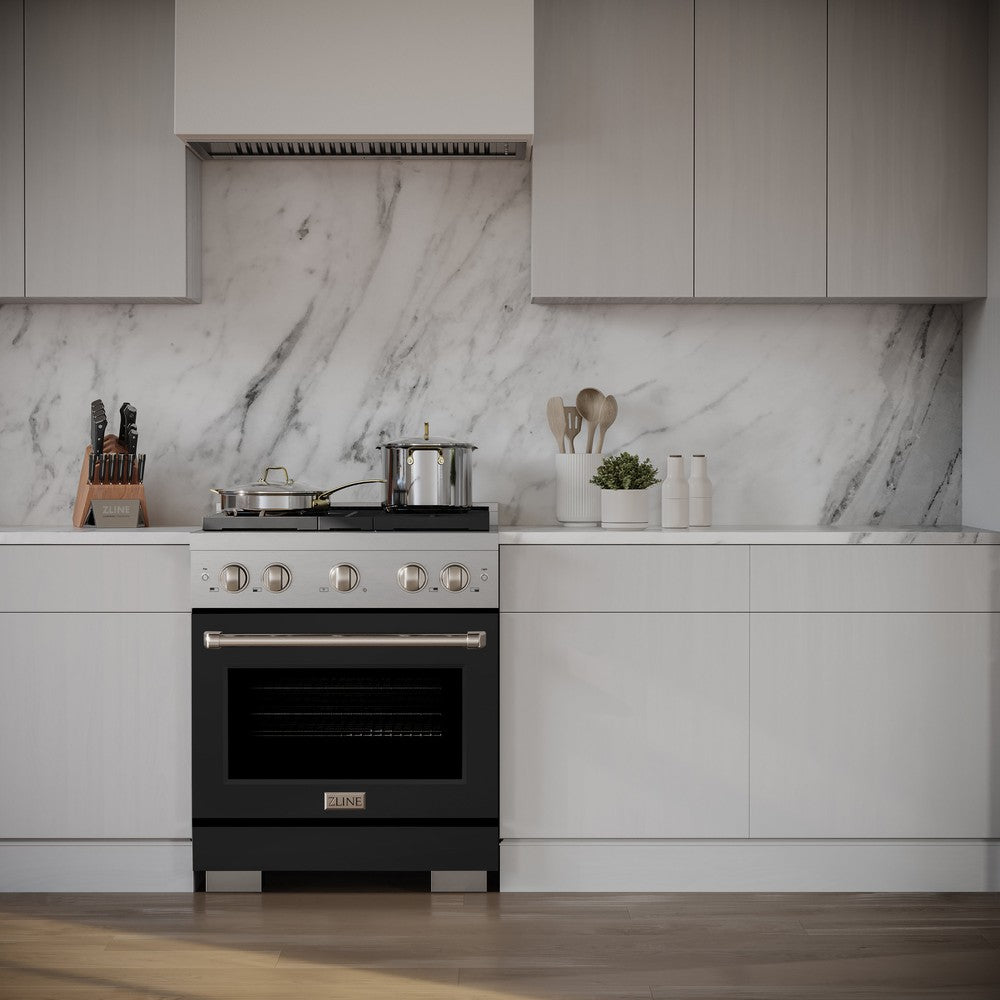 zline-paramount-30-in-4-2-cu-ft-dual-fuel-range-with-4-burner-gas-cooktop-and-electric-convection-oven-in-stainless-steel-with-black-matte-door-sdr-blm-30