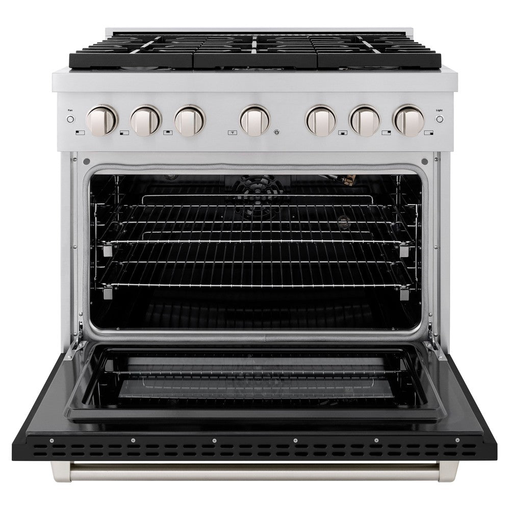 zline-paramount-36-in-dual-fuel-range-with-6-burners-and-electric-convection-oven-5-2-cu-ft-stainless-steel-with-black-matte-door-sdr-blm-36