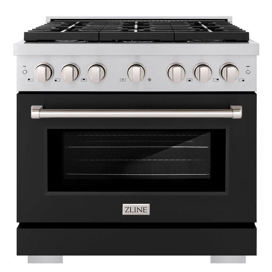 zline-paramount-36-in-dual-fuel-range-with-6-burners-and-electric-convection-oven-5-2-cu-ft-stainless-steel-with-black-matte-door-sdr-blm-36