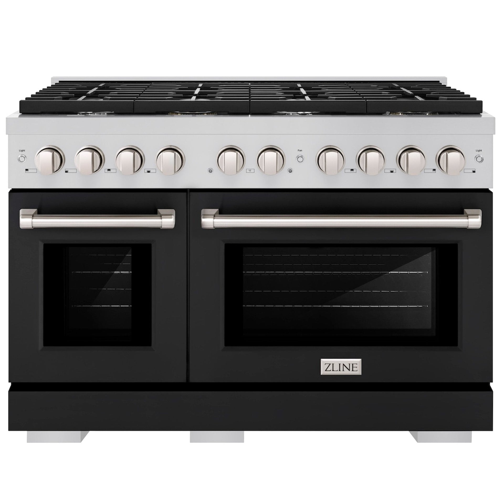 zline-48-in-paramount-double-oven-dual-fuel-range-6-7-cu-ft-8-burner-gas-cooktop-electric-convection-ovens-stainless-steel-with-black-matte-doors-sdr-blm-48