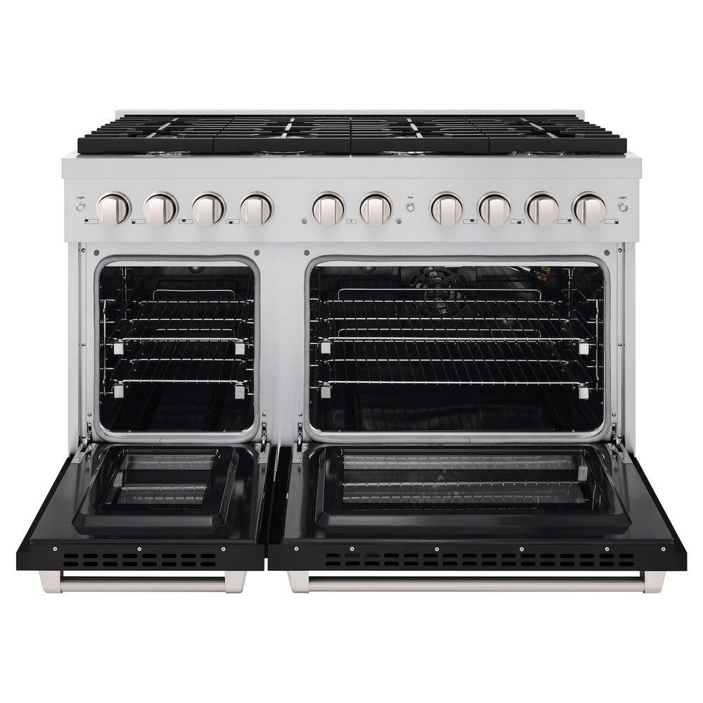 zline-48-in-paramount-double-oven-dual-fuel-range-6-7-cu-ft-8-burner-gas-cooktop-electric-convection-ovens-stainless-steel-with-black-matte-doors-sdr-blm-48
