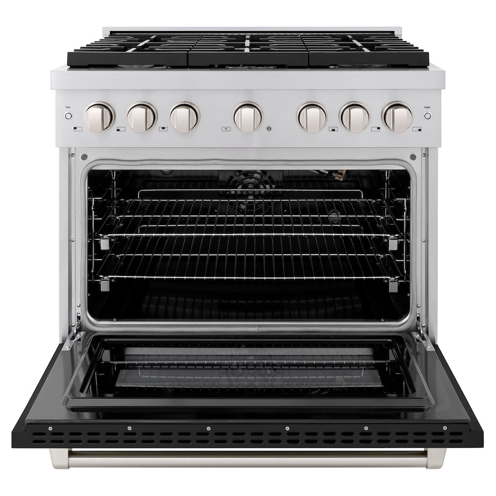 zline-paramount-36-in-gas-range-with-6-burners-5-2-cu-ft-convection-oven-stainless-steel-with-matte-black-door-sgr-blm-36