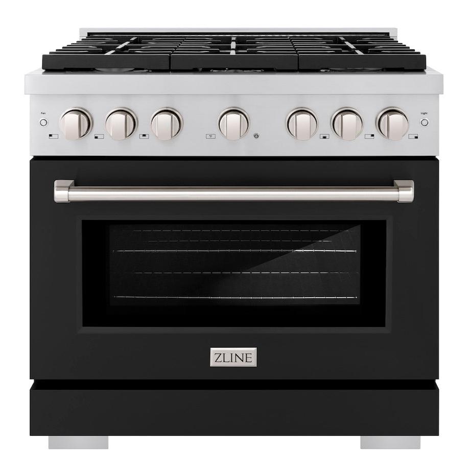zline-paramount-36-in-gas-range-with-6-burners-5-2-cu-ft-convection-oven-stainless-steel-with-matte-black-door-sgr-blm-36