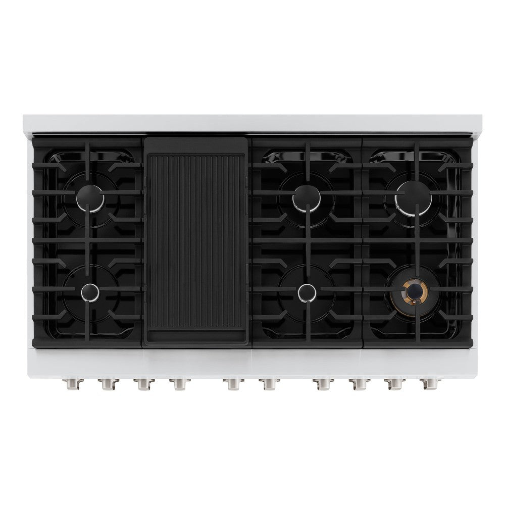 zline-paramount-48-in-6-7-cu-ft-gas-range-with-convection-oven-stainless-steel-with-white-matte-doors-sgr-blm-48
