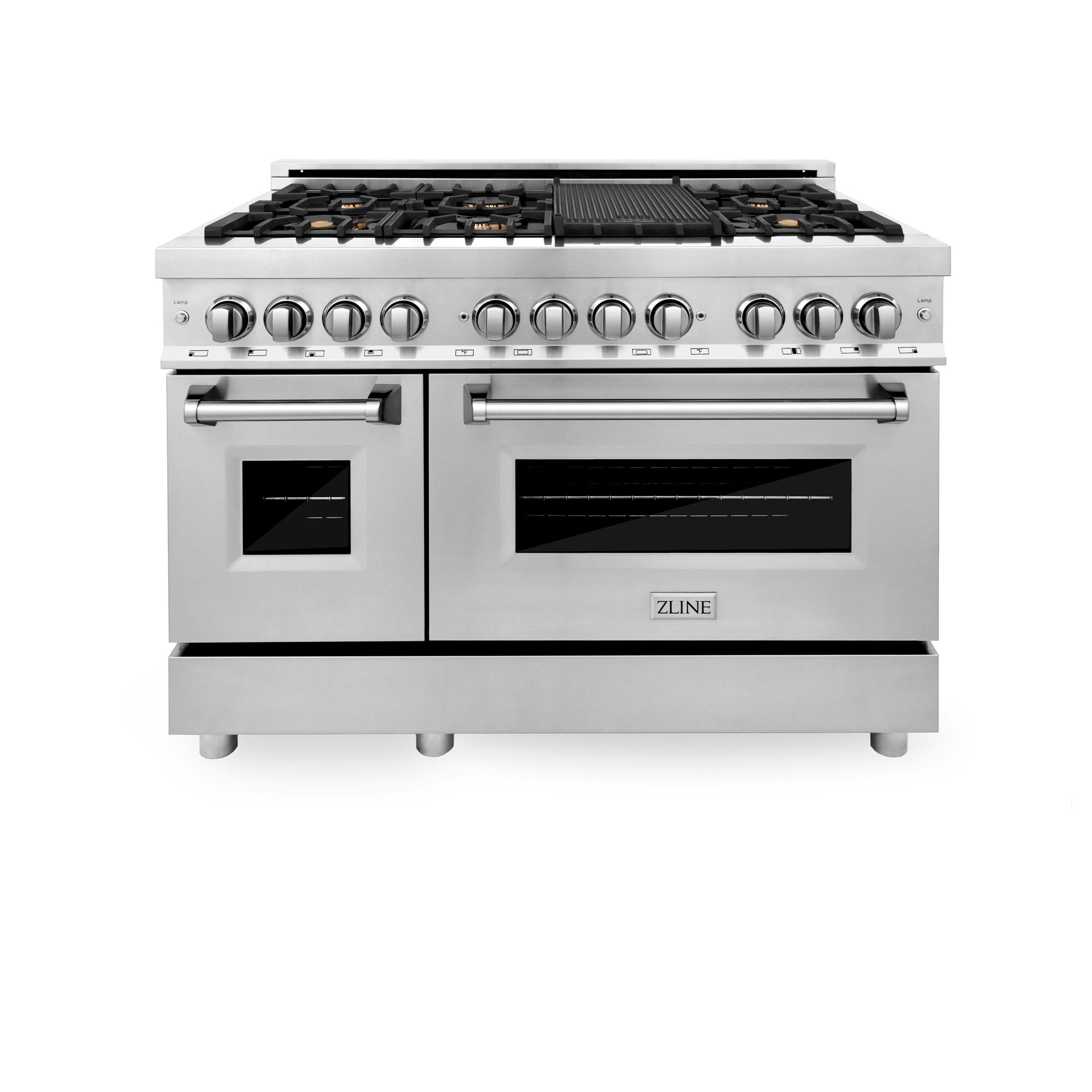 zline-48-dual-fuel-range-with-gas-cooktop-electric-convection-oven-brass-burners-and-griddle-in-stainless-steel-ra-br-gr-48