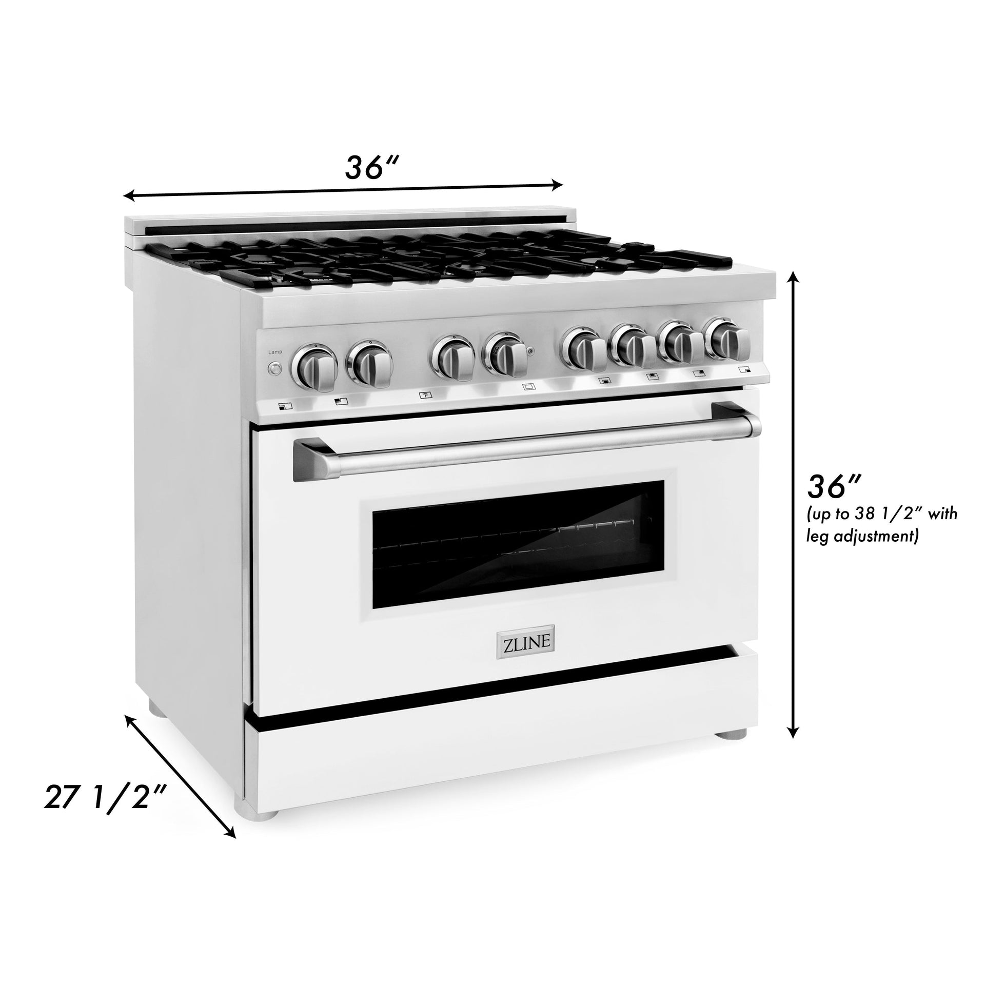 zline-36-inch-dual-fuel-range-with-gas-cooktop-electric-oven-griddle-and-white-matte-door-in-stainless-steel-4-6-cu-ft-ra-wm-gr-36