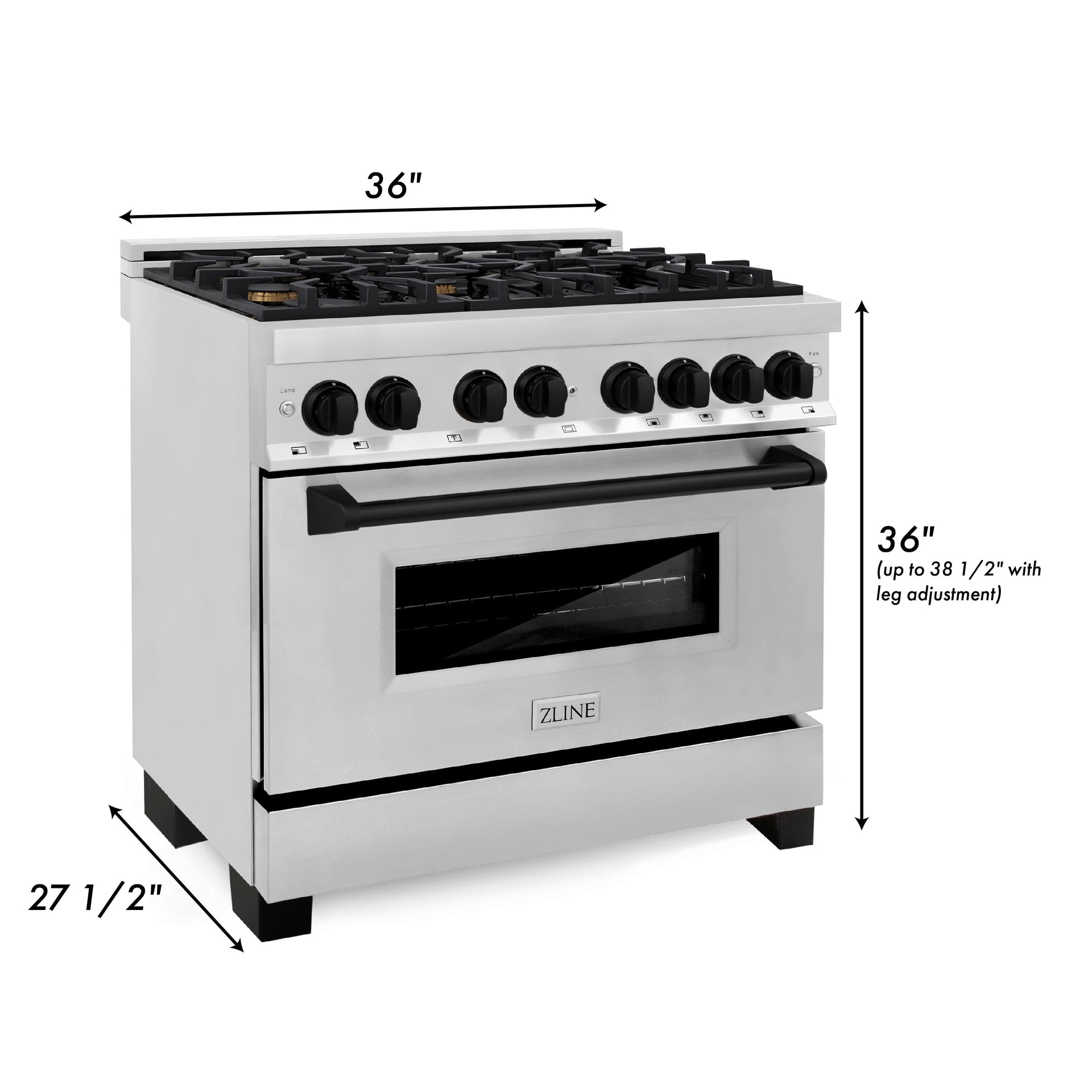 zline-autograph-edition-36-in-4-6-cu-ft-dual-fuel-range-with-gas-cooktop-and-electric-convection-oven-in-stainless-steel-with-black-matte-accents-raz-36-mb
