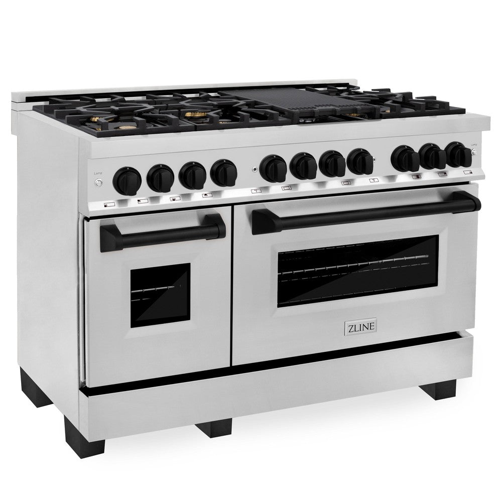 zline-autograph-edition-48-in-6-0-cu-ft-dual-fuel-range-with-gas-cooktop-and-electric-convection-oven-in-stainless-steel-with-black-matte-accents-raz-48-mb