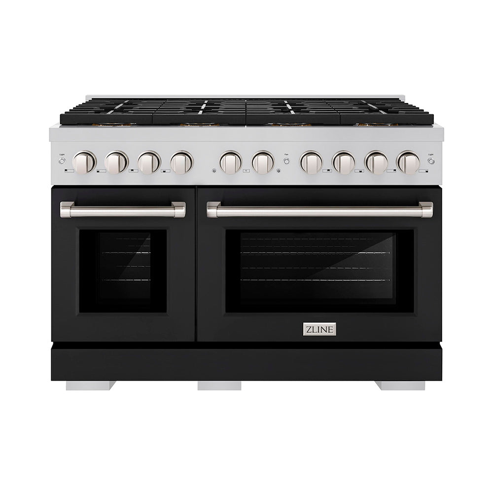 zline-48-in-dual-fuel-range-with-8-burner-duopro™-cooktop-and-double-electric-convection-ovens-6-7-cu-ft-black-matte-doors-psdr-blm-48