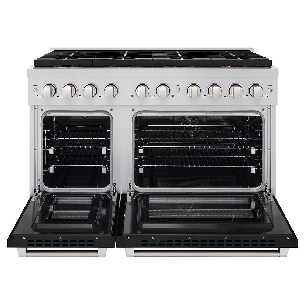 zline-48-in-dual-fuel-range-with-8-burner-duopro™-cooktop-and-double-electric-convection-ovens-6-7-cu-ft-black-matte-doors-psdr-blm-48