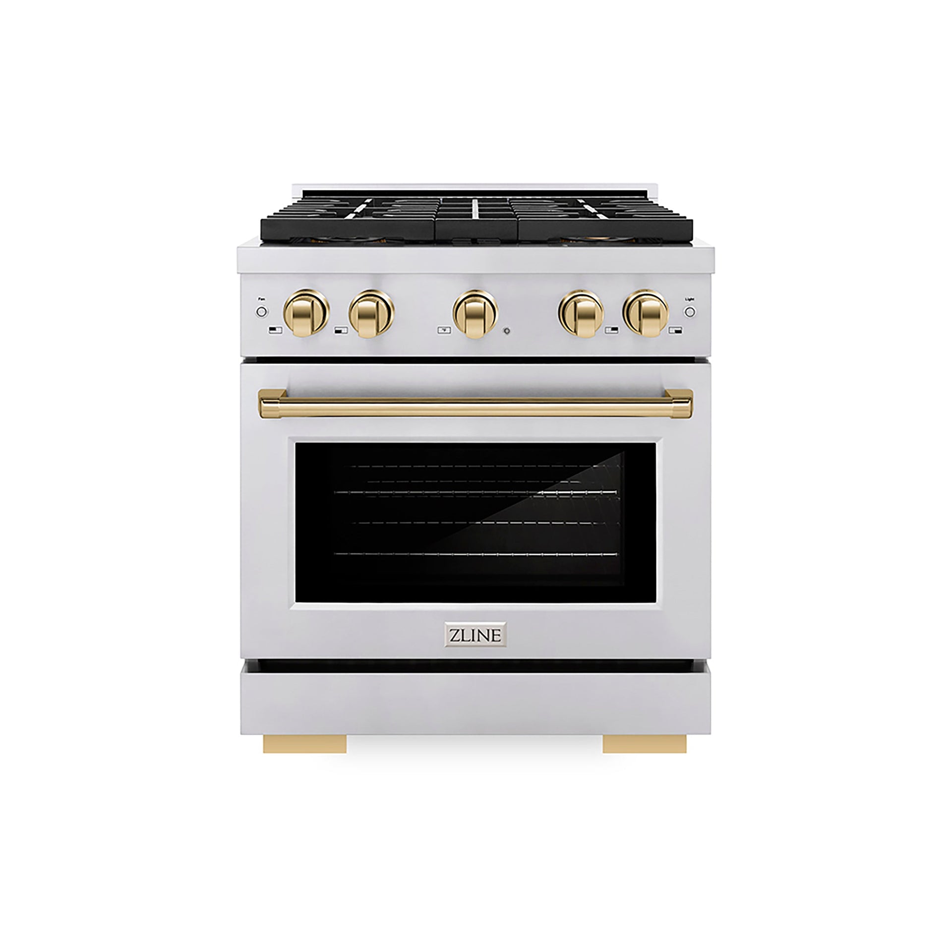 zline-30-in-dual-fuel-range-4-2-cu-ft-paramount-series-with-4-burner-duopro™-cooktop-electric-convection-oven-stainless-steel-with-polished-gold-accents-psdrz-30-g