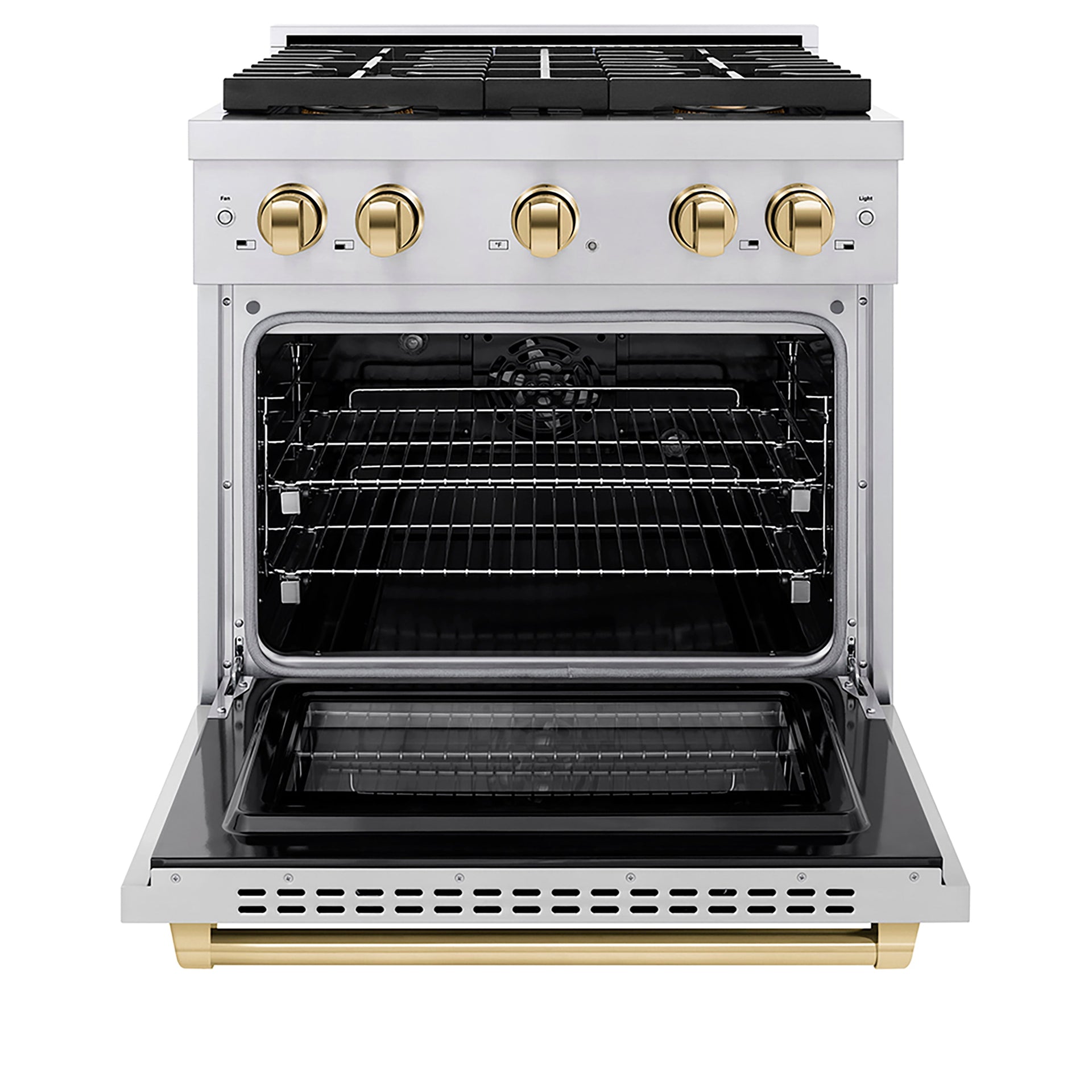zline-30-in-dual-fuel-range-4-2-cu-ft-paramount-series-with-4-burner-duopro™-cooktop-electric-convection-oven-stainless-steel-with-polished-gold-accents-psdrz-30-g