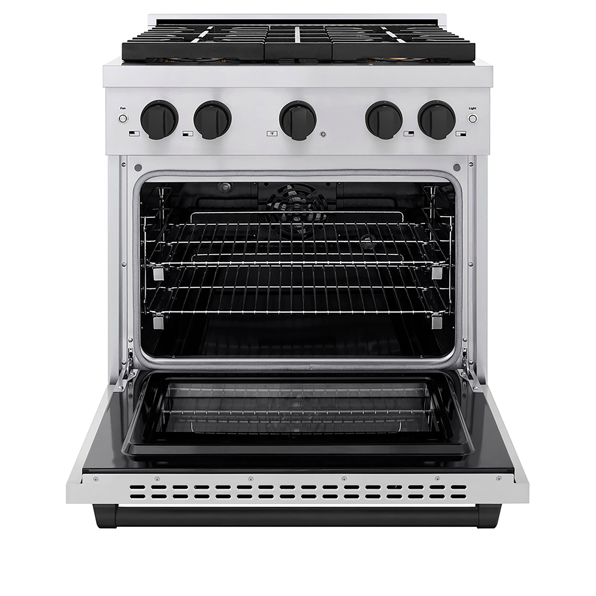 zline-30-in-dual-fuel-range-4-2-cu-ft-4-burner-duopro™-cooktop-electric-convection-oven-stainless-steel-with-matte-black-accents-psdrz-30-mb