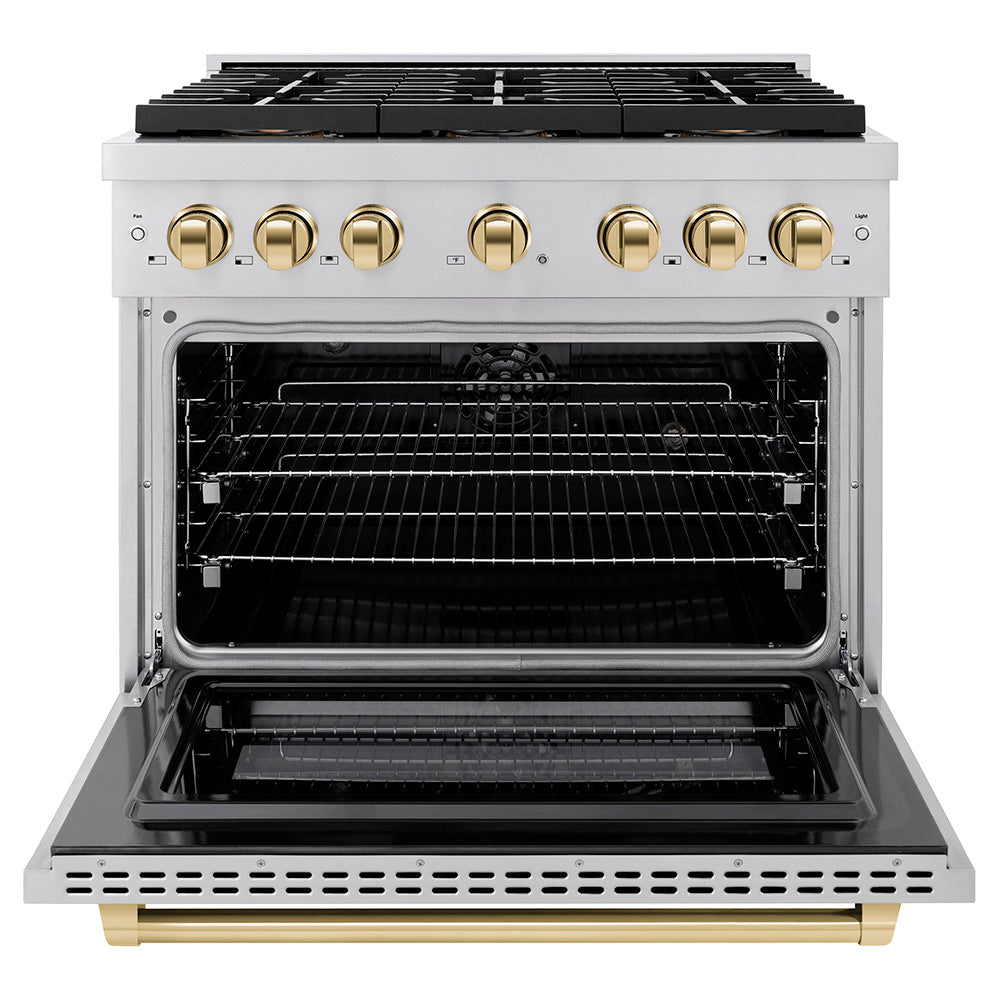zline-36-in-dual-fuel-range-5-2-cu-ft-with-6-burner-duopro™-cooktop-electric-convection-oven-stainless-steel-with-polished-gold-accents-psdrz-36-g