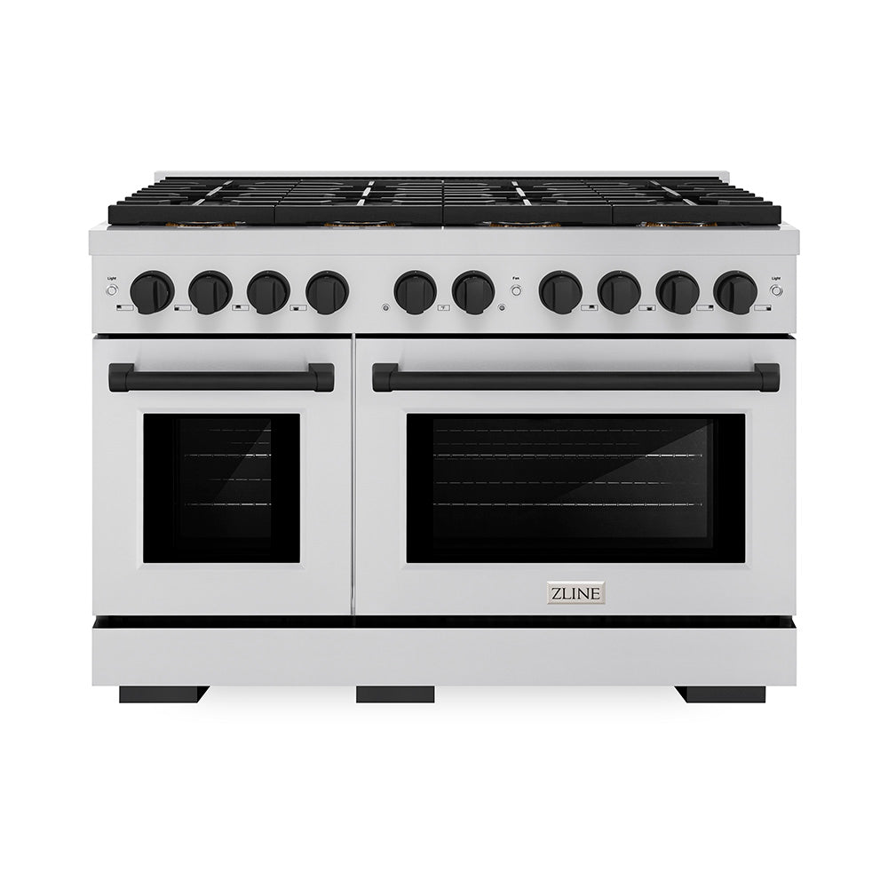 zline-48-in-dual-fuel-range-6-7-cu-ft-with-8-burner-duopro™-cooktop-dual-ovens-stainless-steel-with-matte-black-accents-psdrz-48-mb