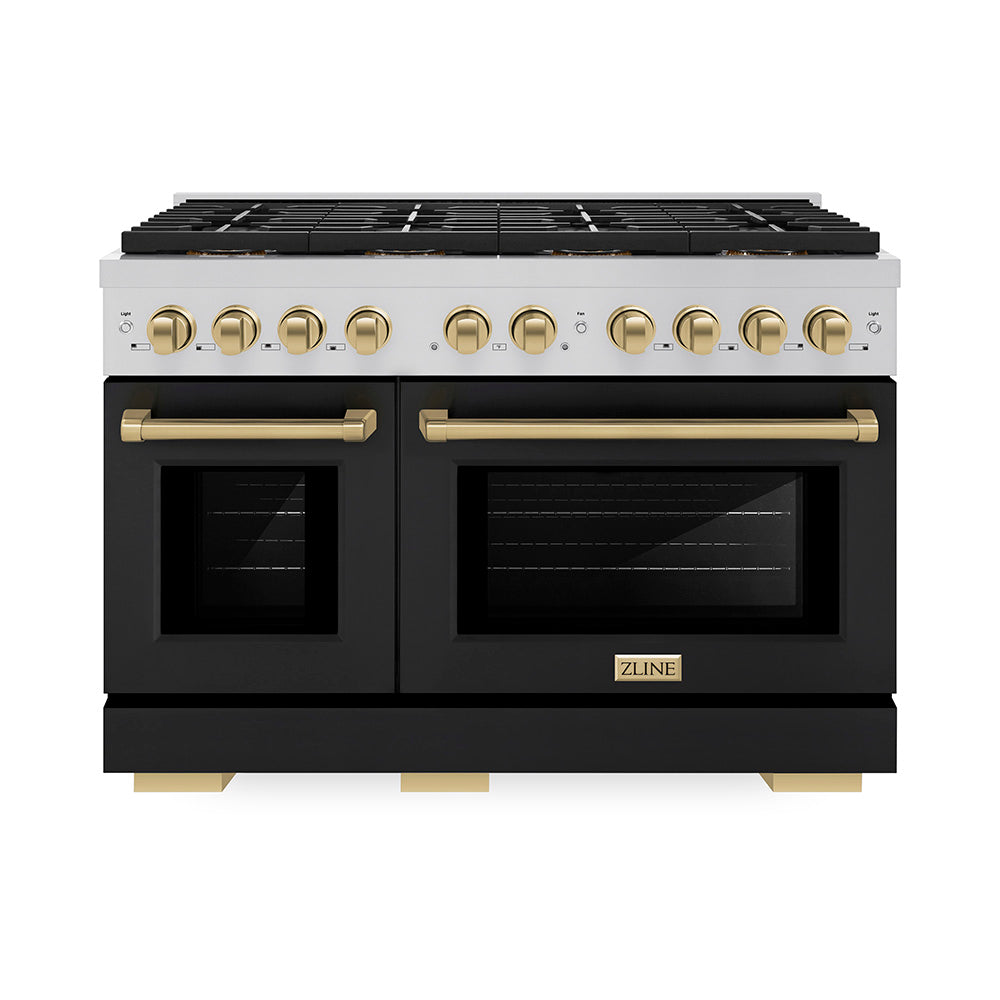 zline-48-in-paramount-autograph-dual-fuel-range-6-7-cu-ft-8-burner-duopro™-cooktop-dual-ovens-black-matte-doors-champagne-bronze-accents-psdrz-blm-48-cb