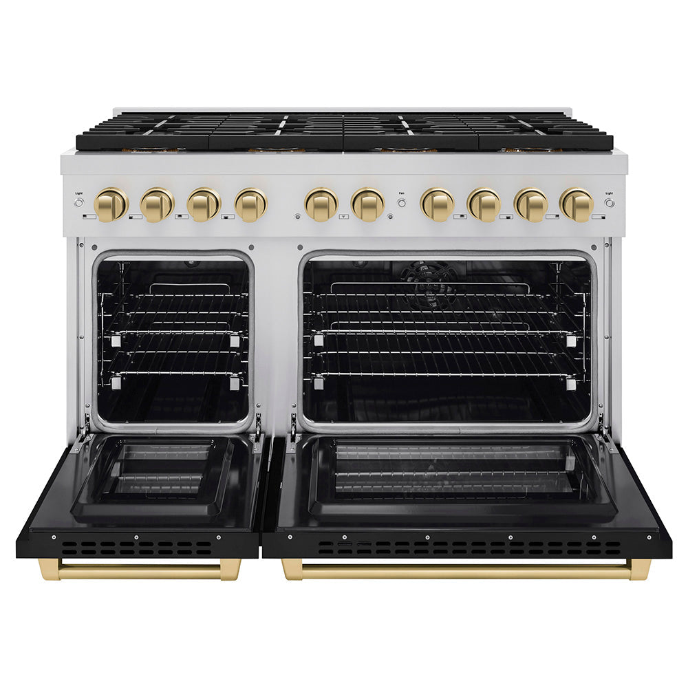 zline-48-in-paramount-autograph-dual-fuel-range-6-7-cu-ft-8-burner-duopro™-cooktop-dual-ovens-black-matte-doors-champagne-bronze-accents-psdrz-blm-48-cb