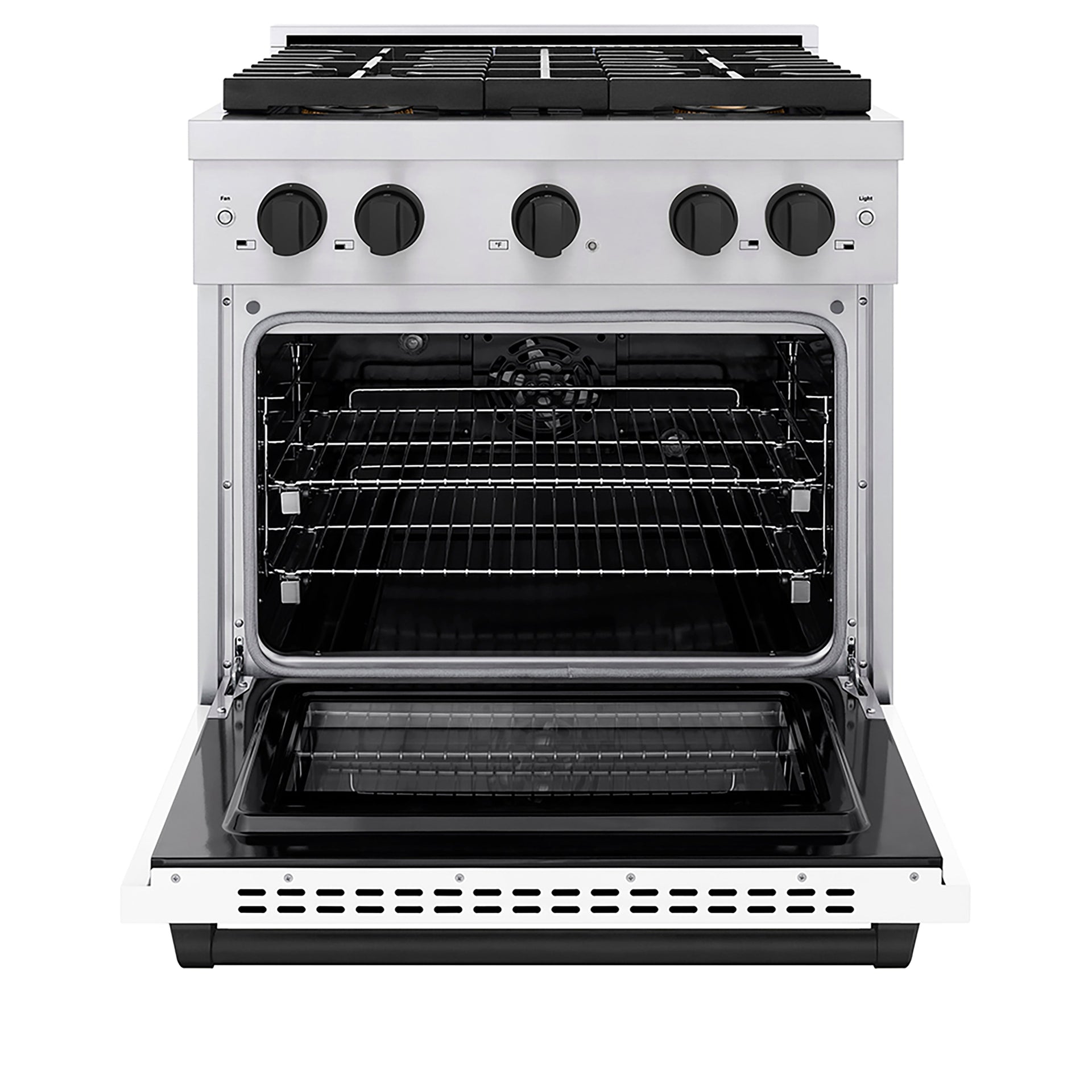 zline-30-in-dual-fuel-range-4-2-cu-ft-4-burner-duopro™-cooktop-electric-convection-oven-stainless-steel-white-matte-door-matte-black-accents-psdrz-wm-30-mb
