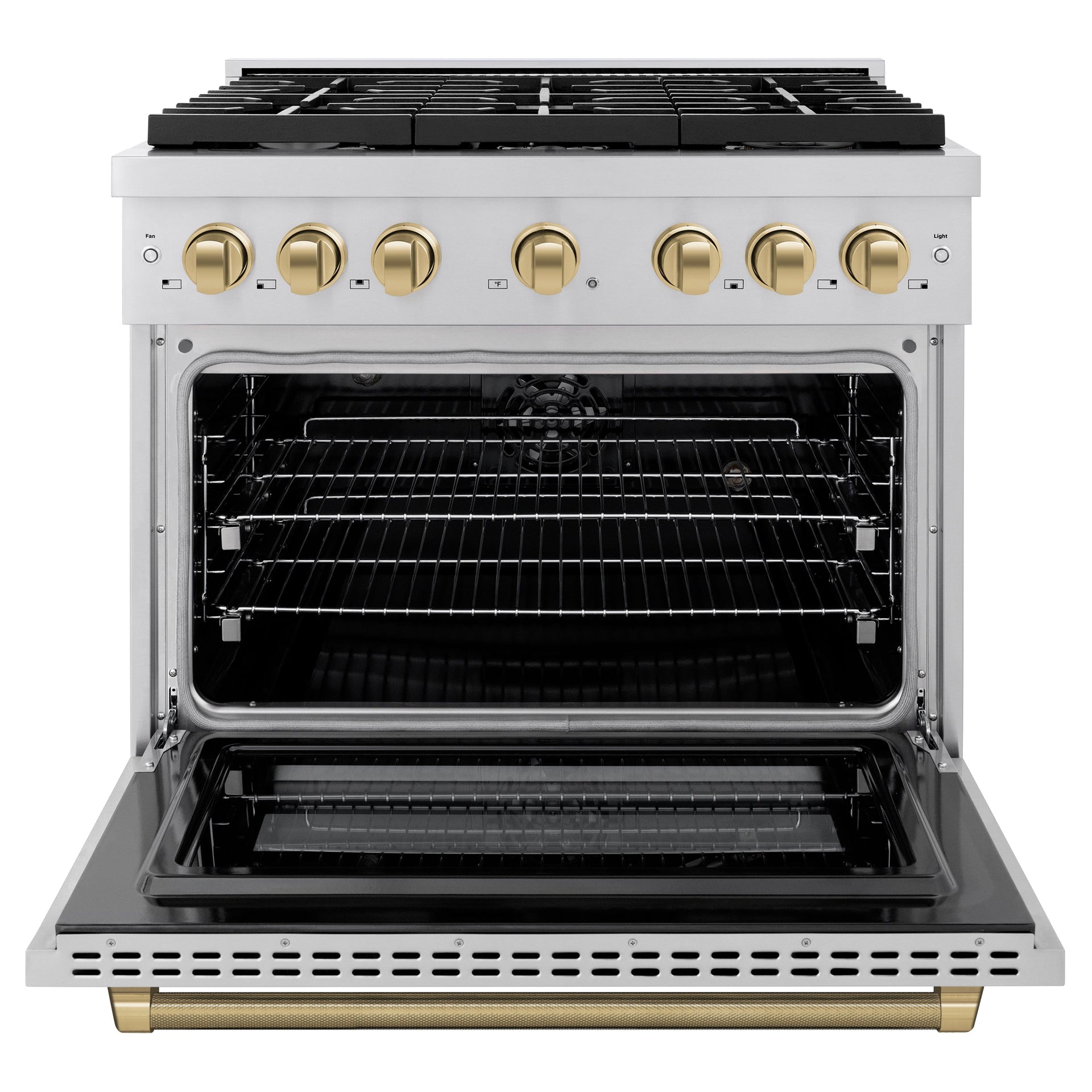 zline-36-in-dual-fuel-range-5-2-cu-ft-6-burner-gas-cooktop-electric-convection-oven-stainless-steel-champagne-bronze-helix-handle-knob-accents-sdrz-36-kcb