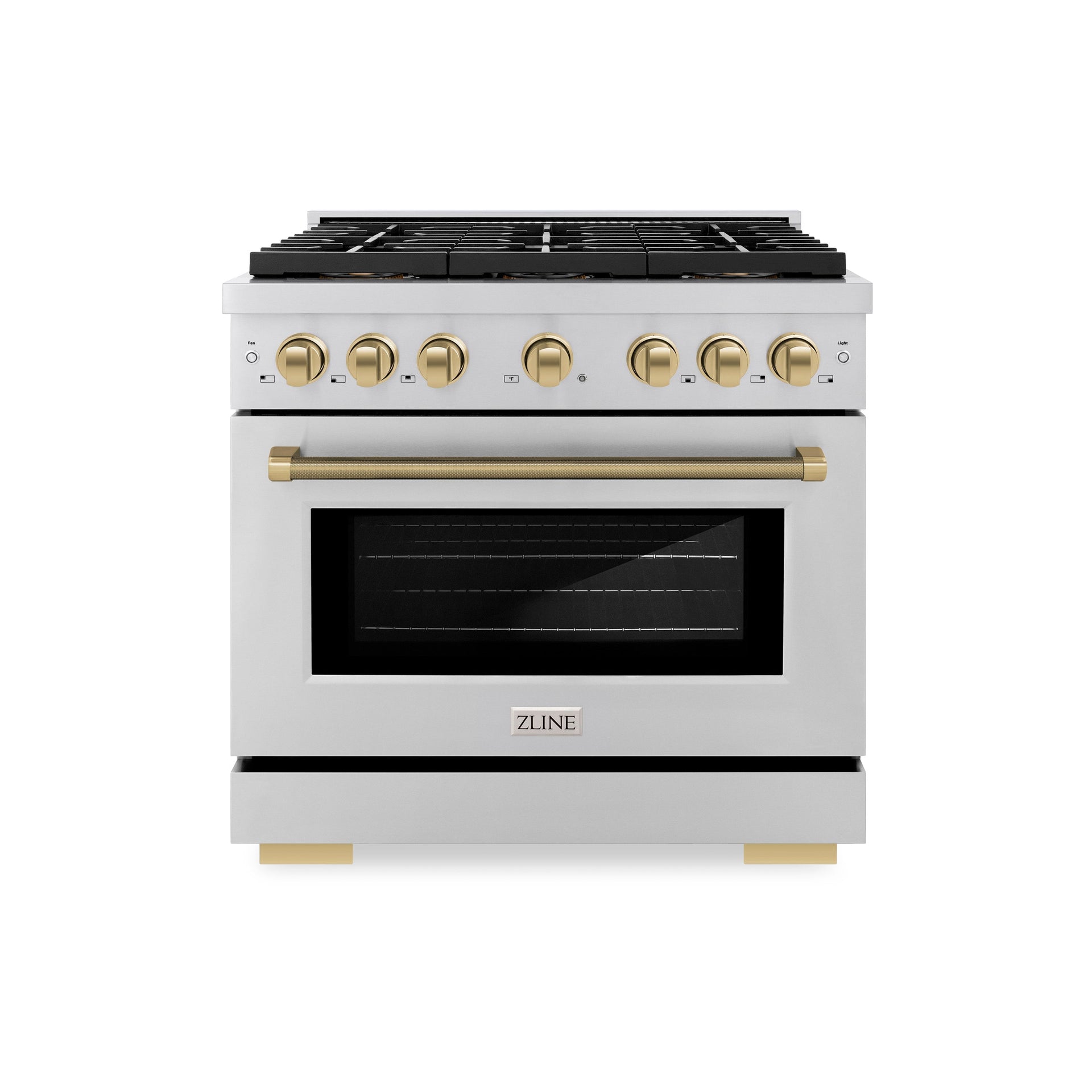 zline-36-in-dual-fuel-range-5-2-cu-ft-6-burner-duopro™-cooktop-electric-convection-oven-stainless-steel-champagne-bronze-handles-psdrz-36-kcb
